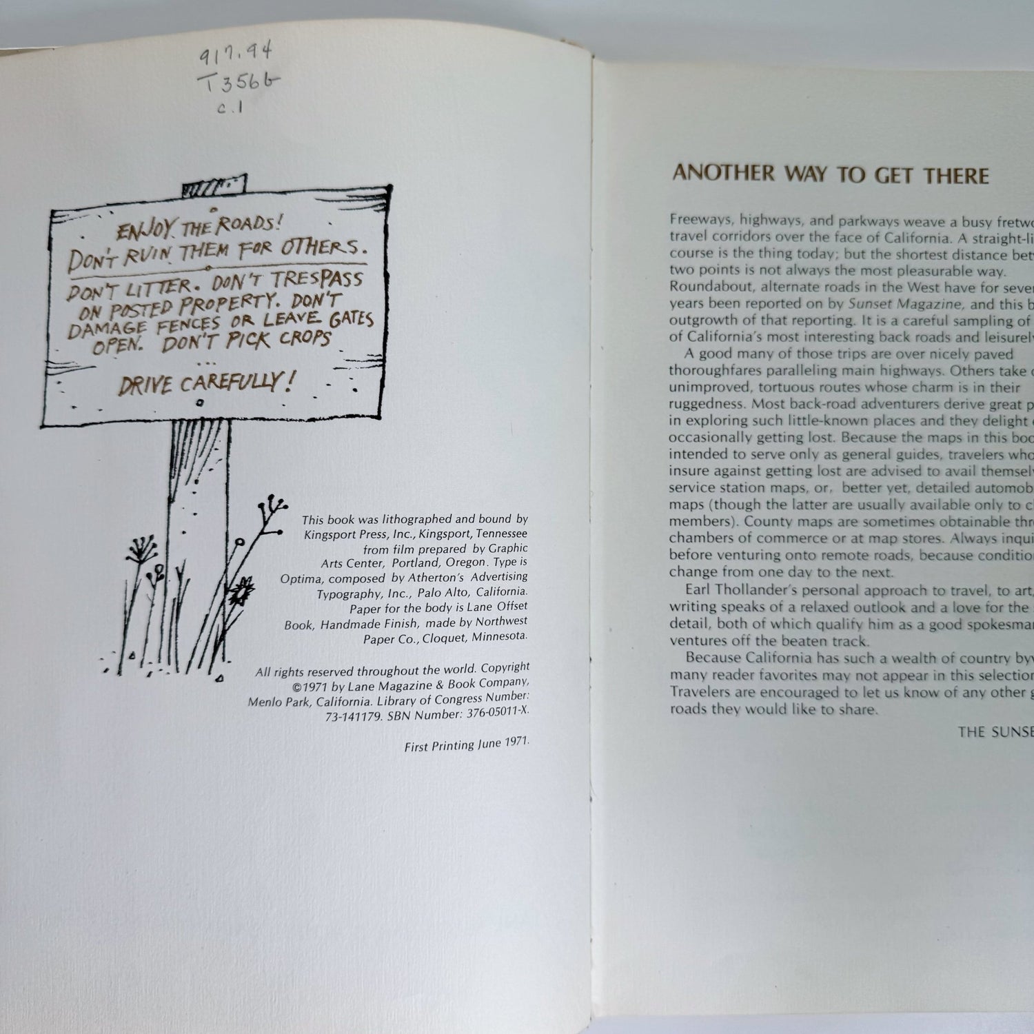 Back Roads of California, A Sunset Pictorial, Earl Thollander, 1971 Illustrated - Pretty Old Books