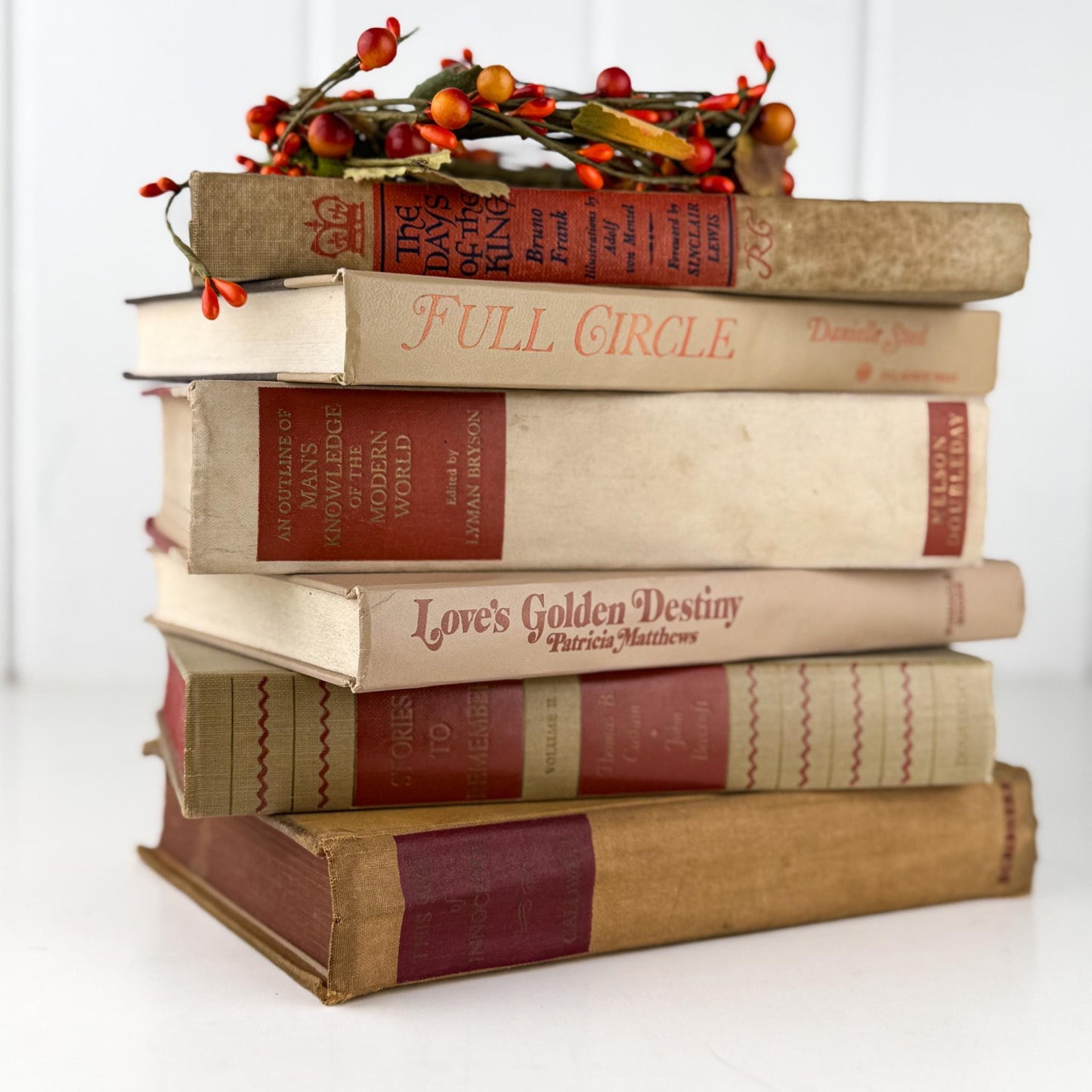 Beige and Rust Vintage Book Bundle for Shelf Styling - Pretty Old Books