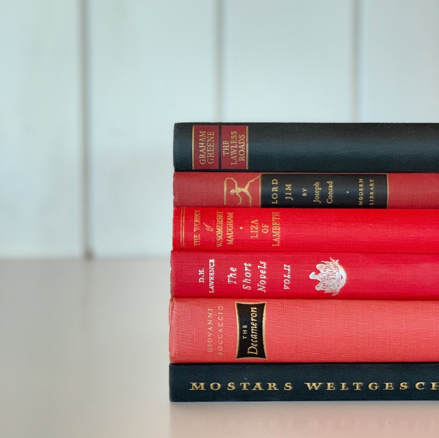 Bookshelf Decor, Small Red and Black Decorative Books for Display, Glam Handmade Decor - Pretty Old Books