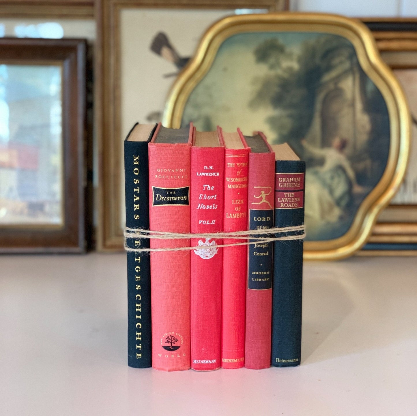 Bookshelf Decor, Small Red and Black Decorative Books for Display, Glam Handmade Decor - Pretty Old Books