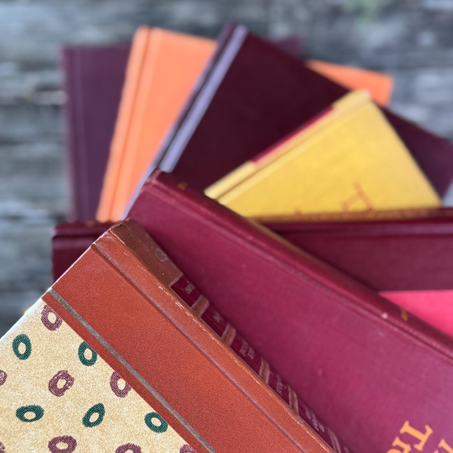 Burgundy Red, Mustard, and Orange Vintage Retro Book Bundle - Pretty Old Books