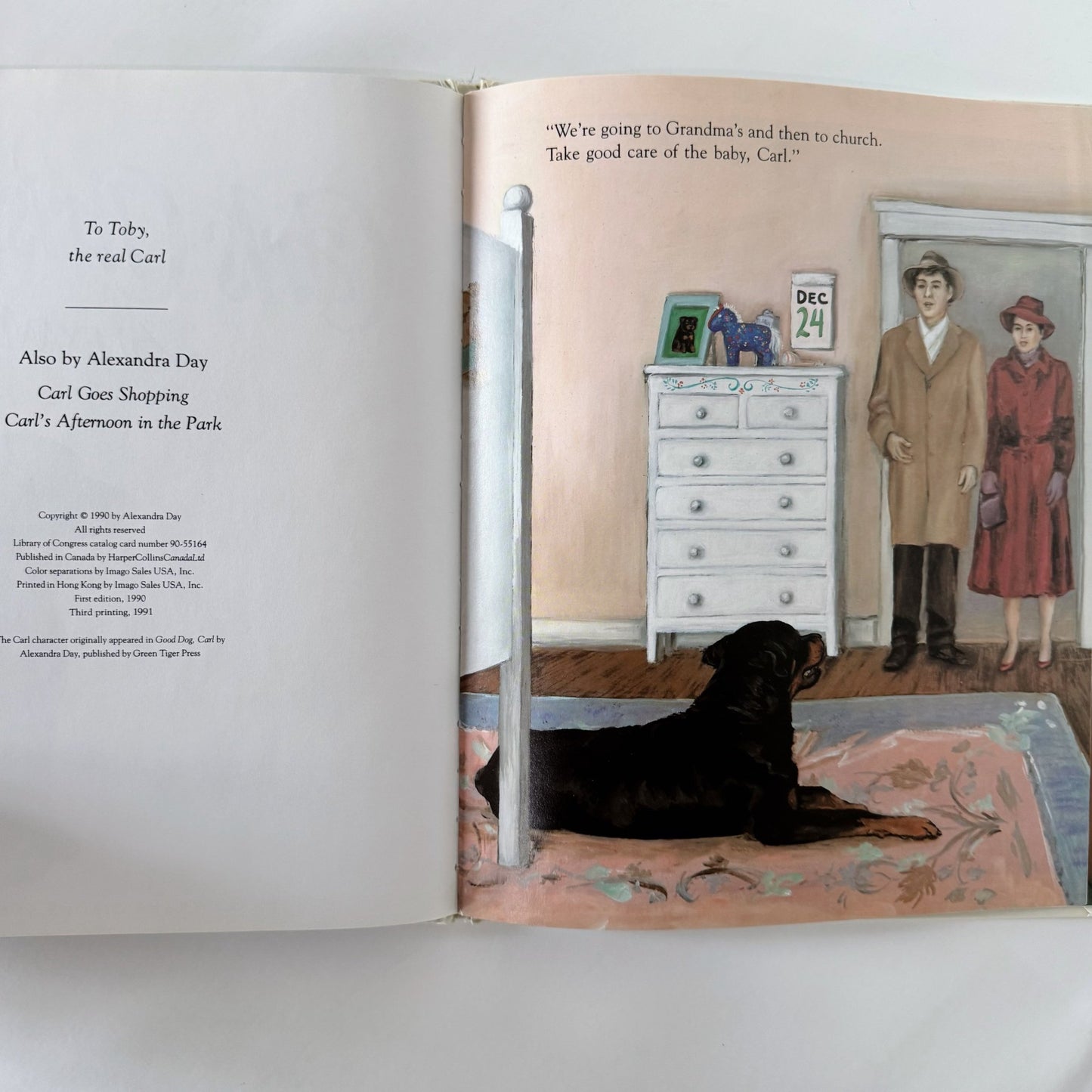 Carl's Christmas, 1991 Third Printing, Alexandra Day, Hardcover Dog Story - Pretty Old Books