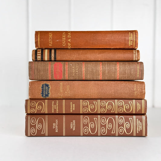 Copper, Brown, and Gold Vintage Ornate Book Bundle for Shelf Styling - Pretty Old Books