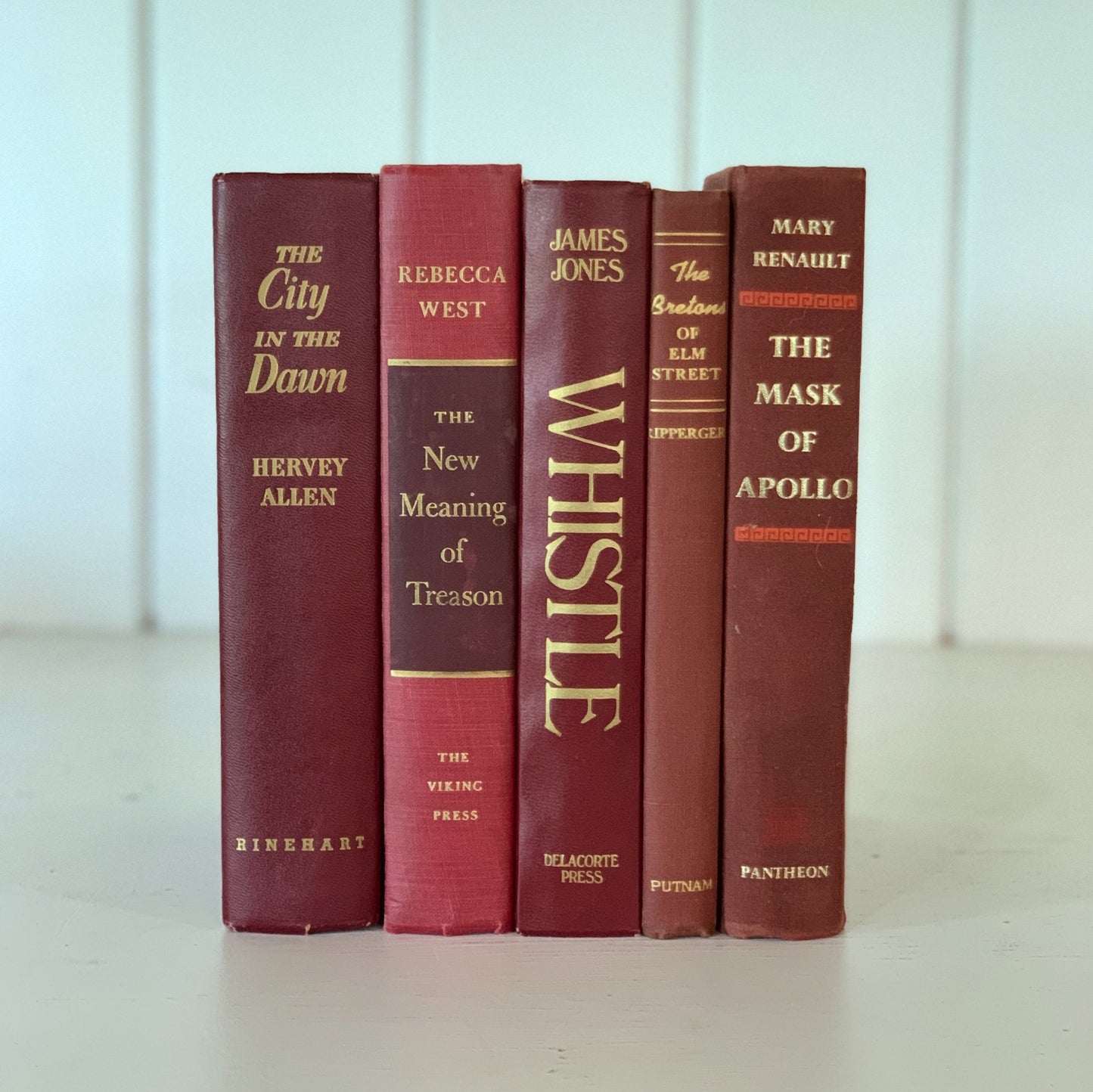 Dark Red Vintage Book Bundle: Instant Library Decor - Pretty Old Books