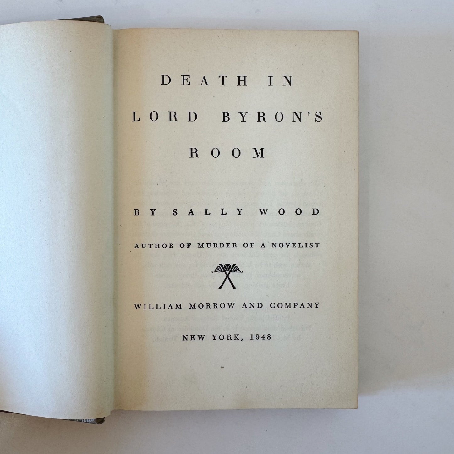 Death in Lord Byron's Room, Sally Wood, 1948 Morrow Mystery Hardcover w/Jacket - Pretty Old Books