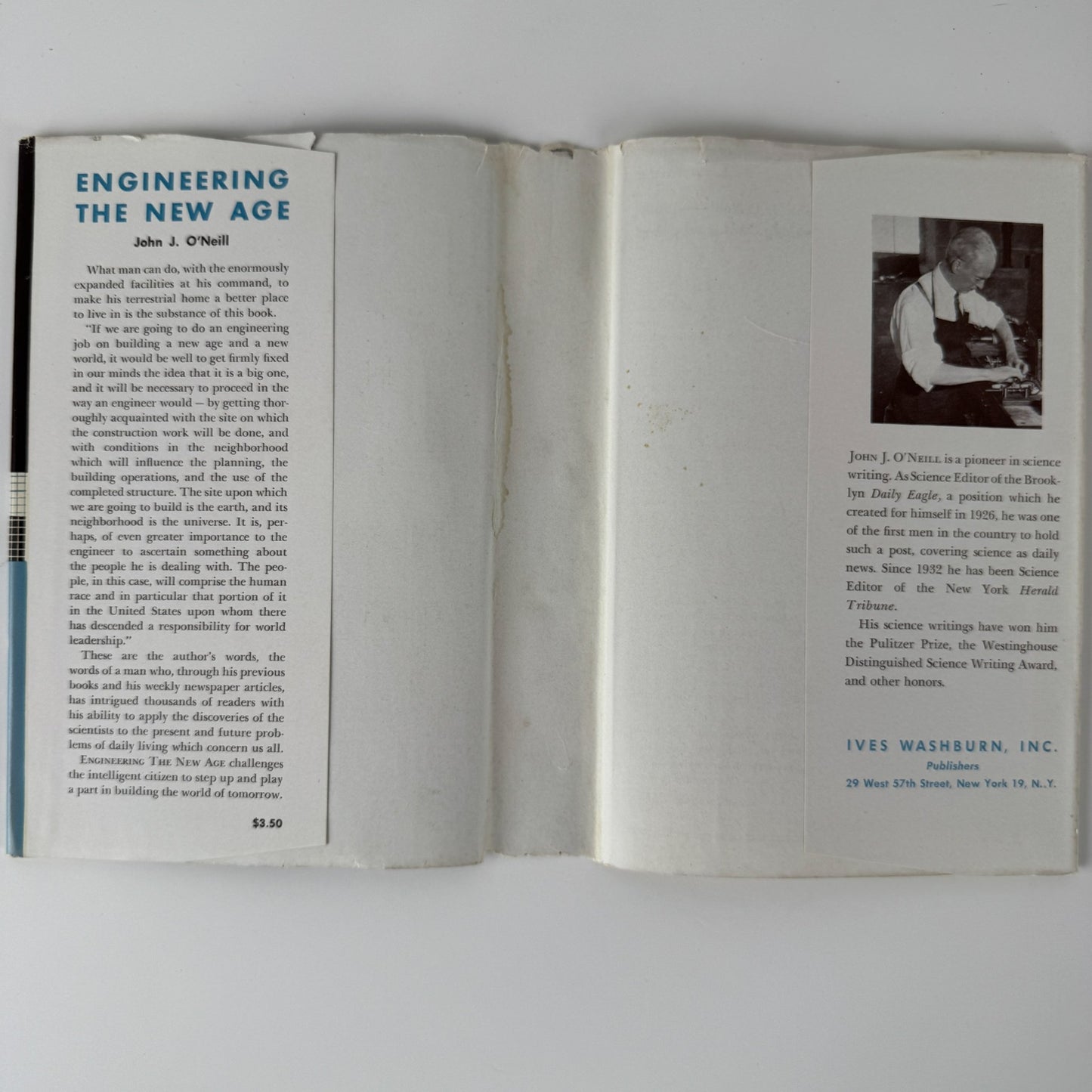 Engineering the New Age — John J. O’Neill — 1949 Hardcover/DJ, Vintage Mid Century Science & Technology Book