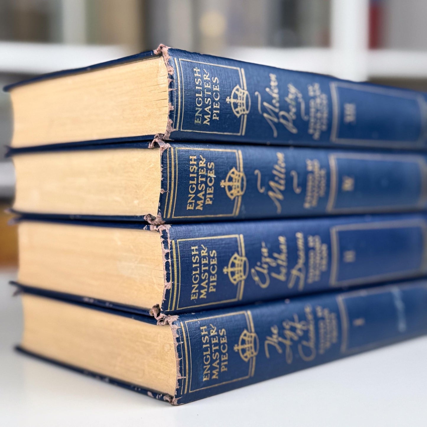 English Masterpieces Dark Blue Book Set, Navy Blue & Gold Vintage Books - Pretty Old Books