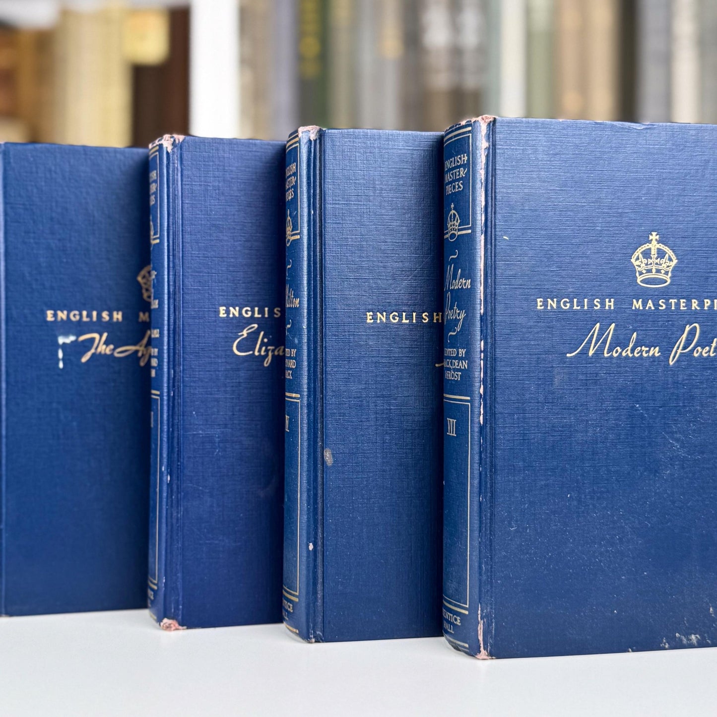 English Masterpieces Dark Blue Book Set, Navy Blue & Gold Vintage Books - Pretty Old Books
