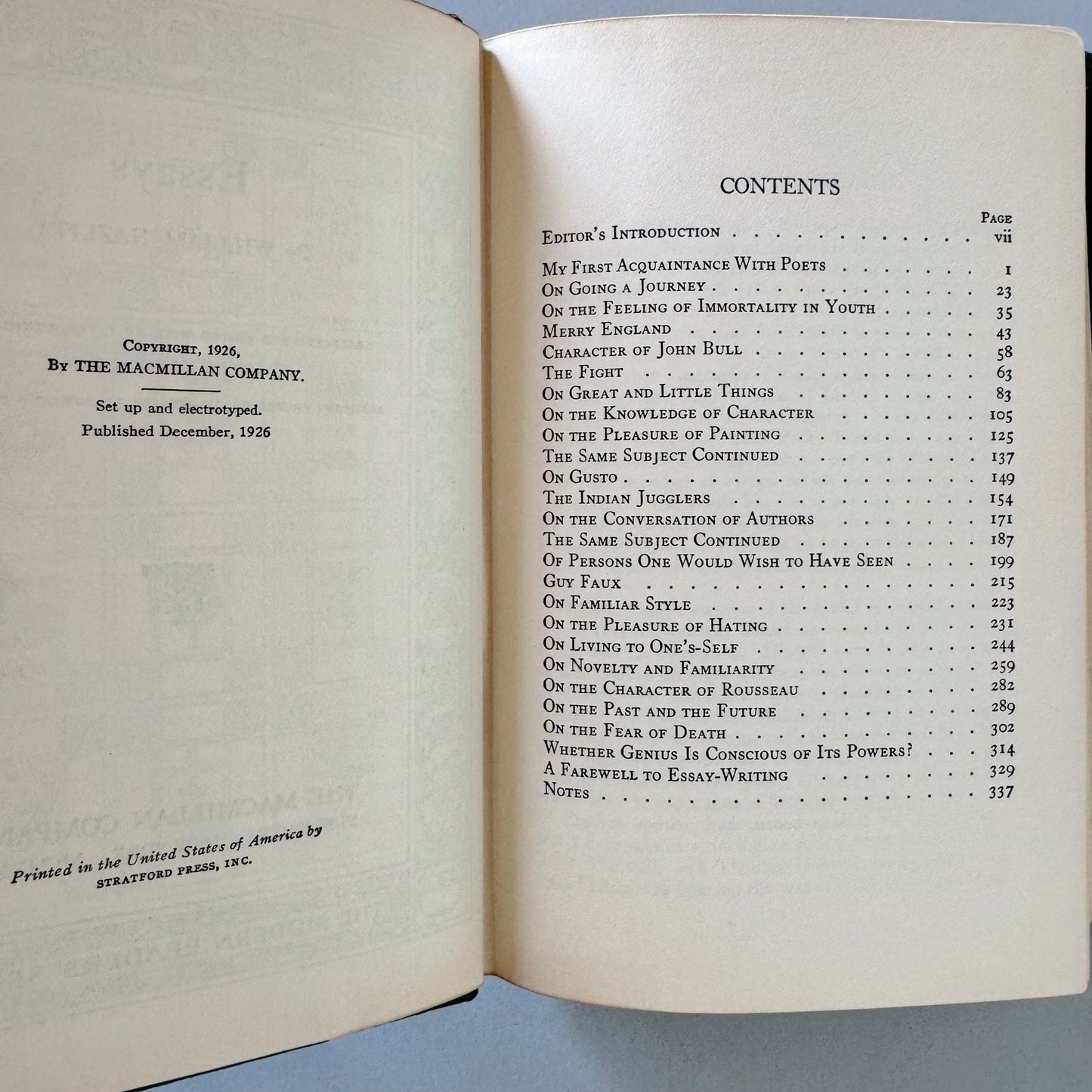 Essays by William Hazlitt, The Modern Readers' Series, Half Leather With Jacket, 1926 - Pretty Old Books