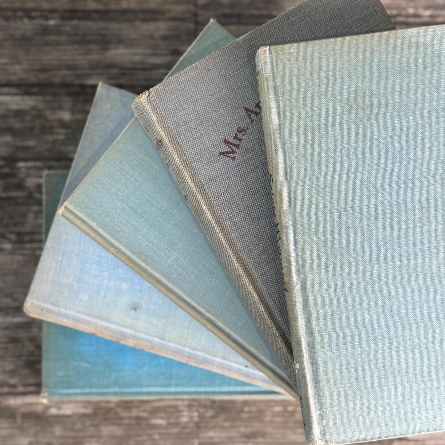 Faded Mid - Century Blue Gray Books for Neutral Shelf Styling - Pretty Old Books