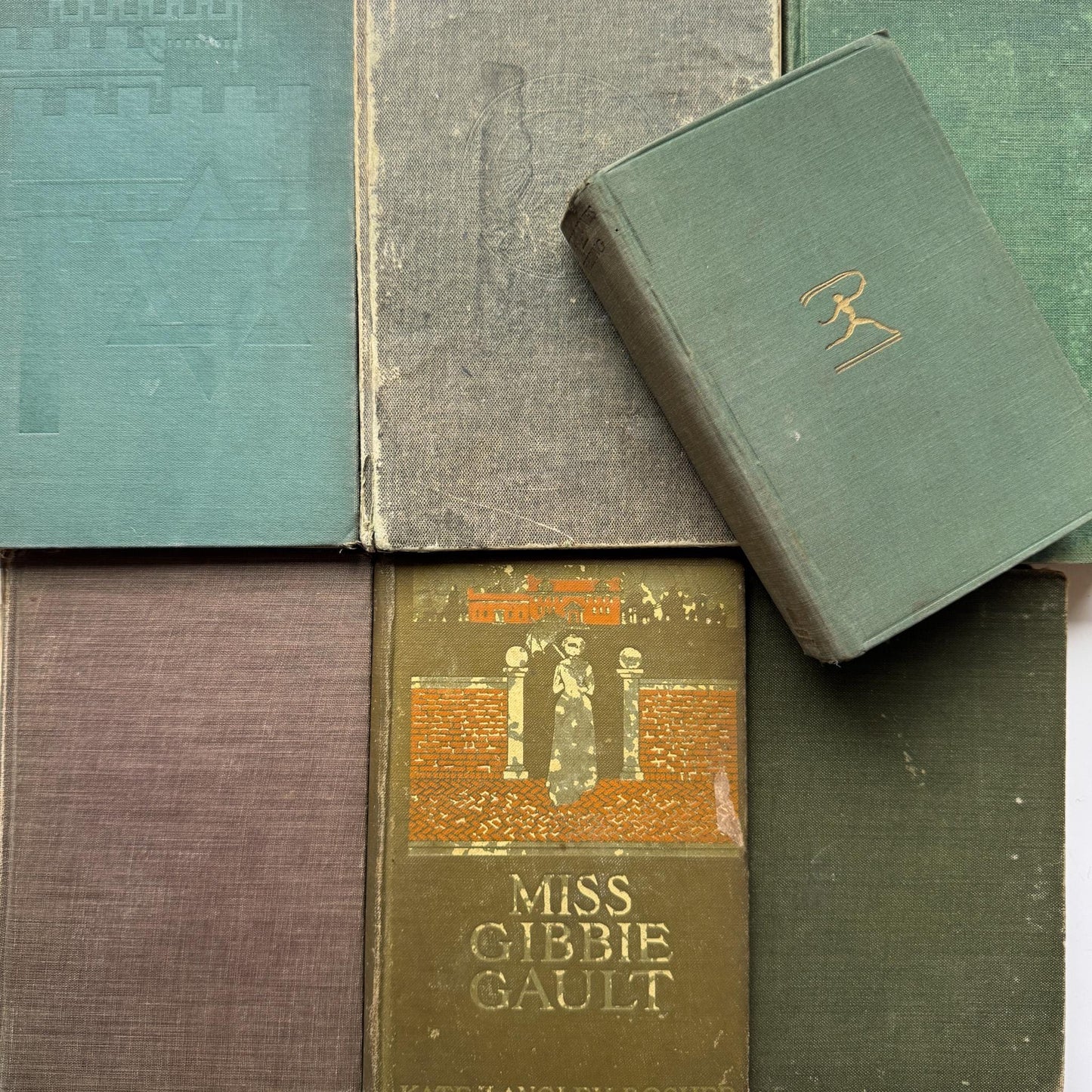 Faded Olive Green Vintage Books for Display - Pretty Old Books