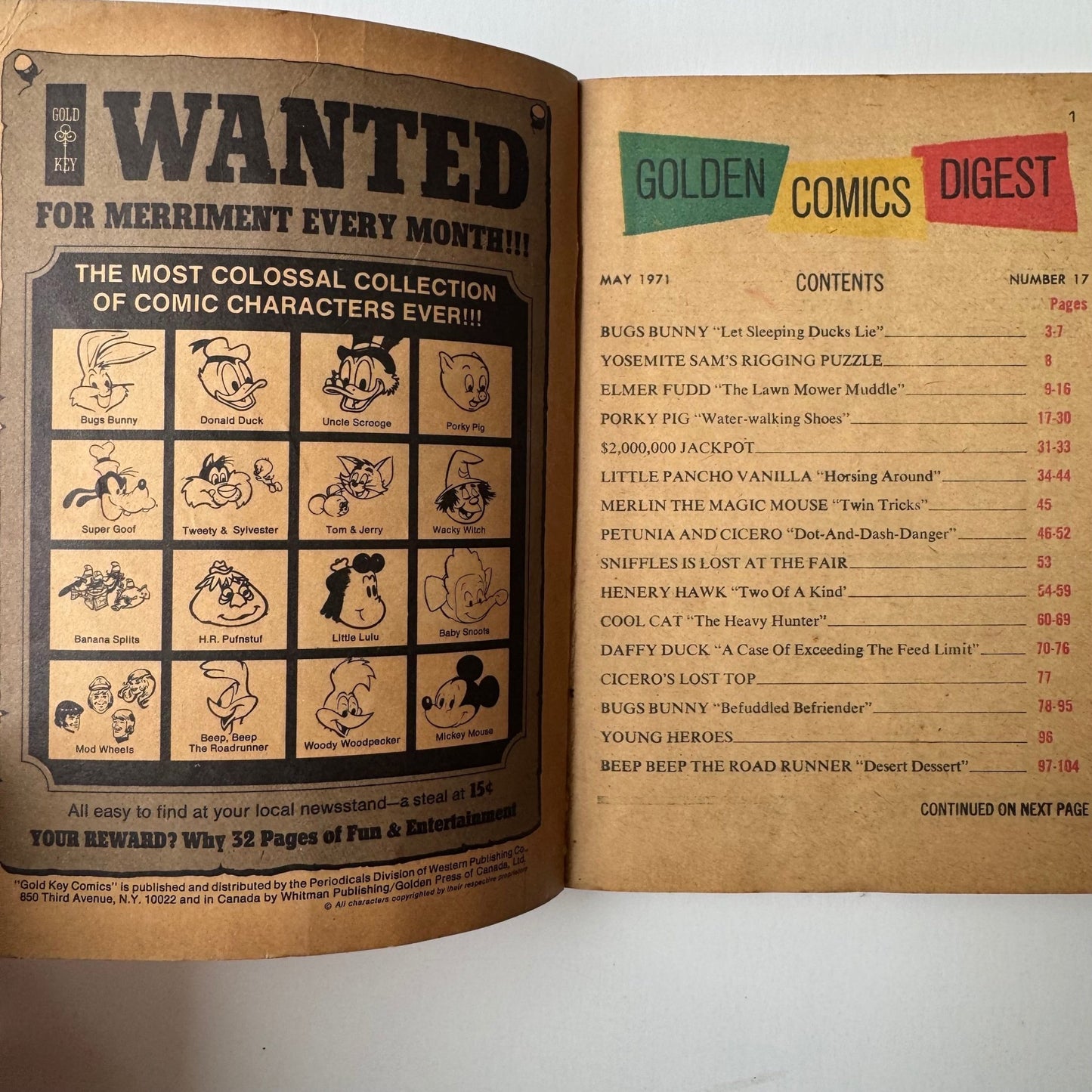 Golden Comics Digest Number 17 May 1971, Bugs Bunny - Pretty Old Books