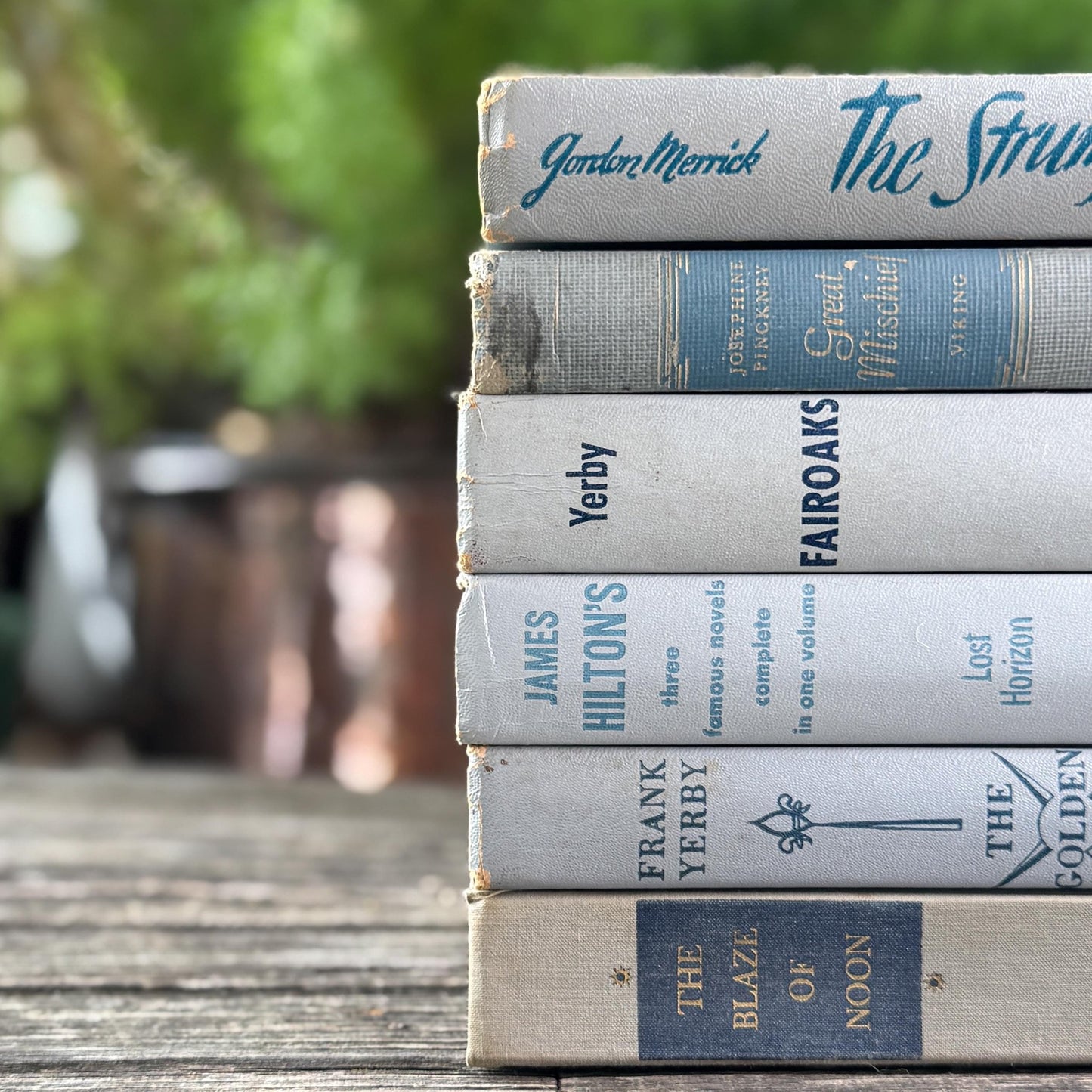 Gray and Blue Decorative Books for Shelf Styling - Pretty Old Books