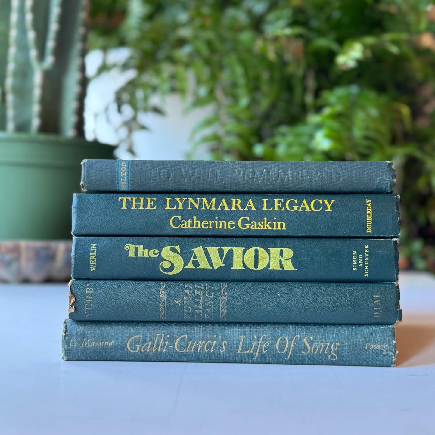 Hunter Green Vintage Mid Century Modern Decorative Books for Shelf Styling - Pretty Old Books
