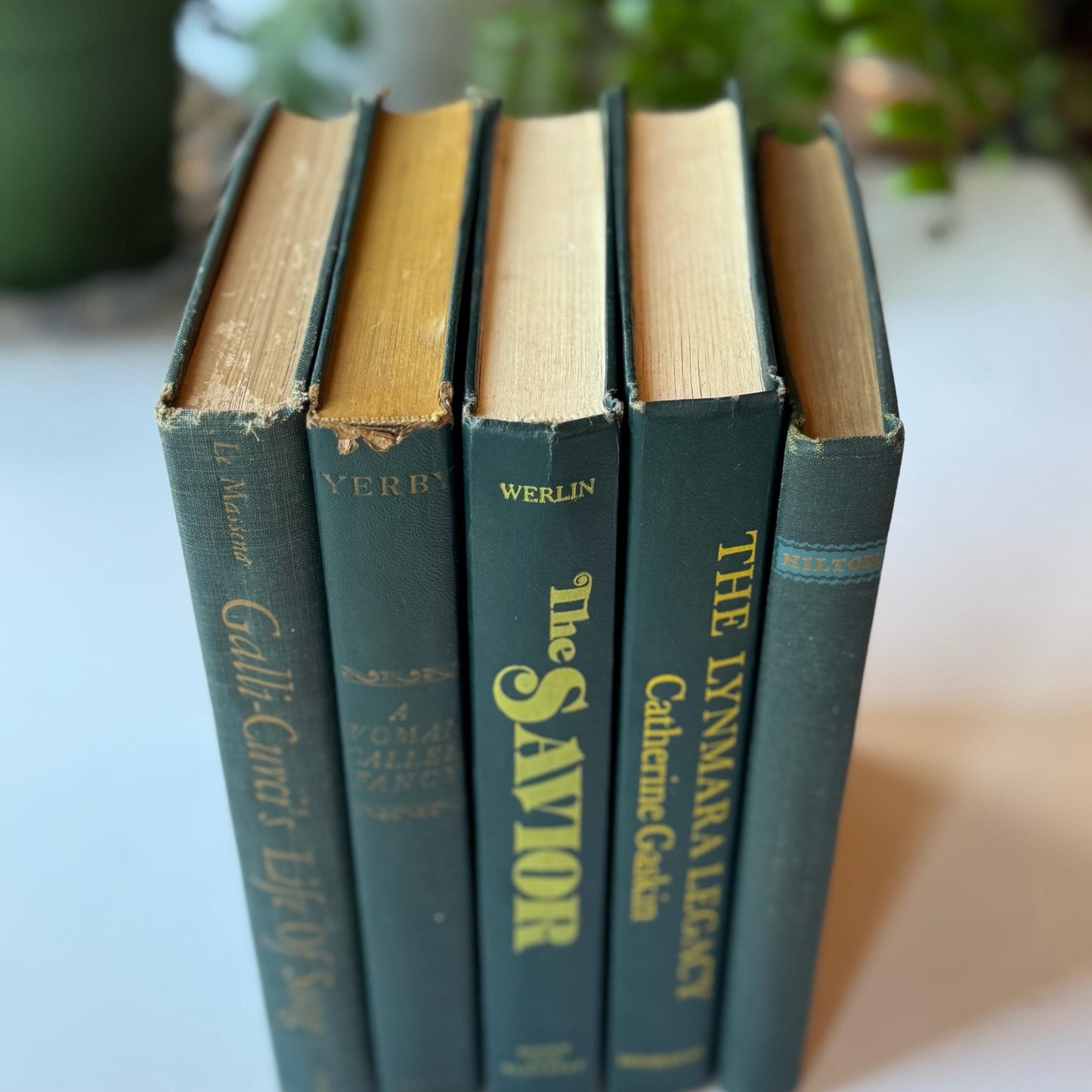 Hunter Green Vintage Mid Century Modern Decorative Books for Shelf Styling - Pretty Old Books