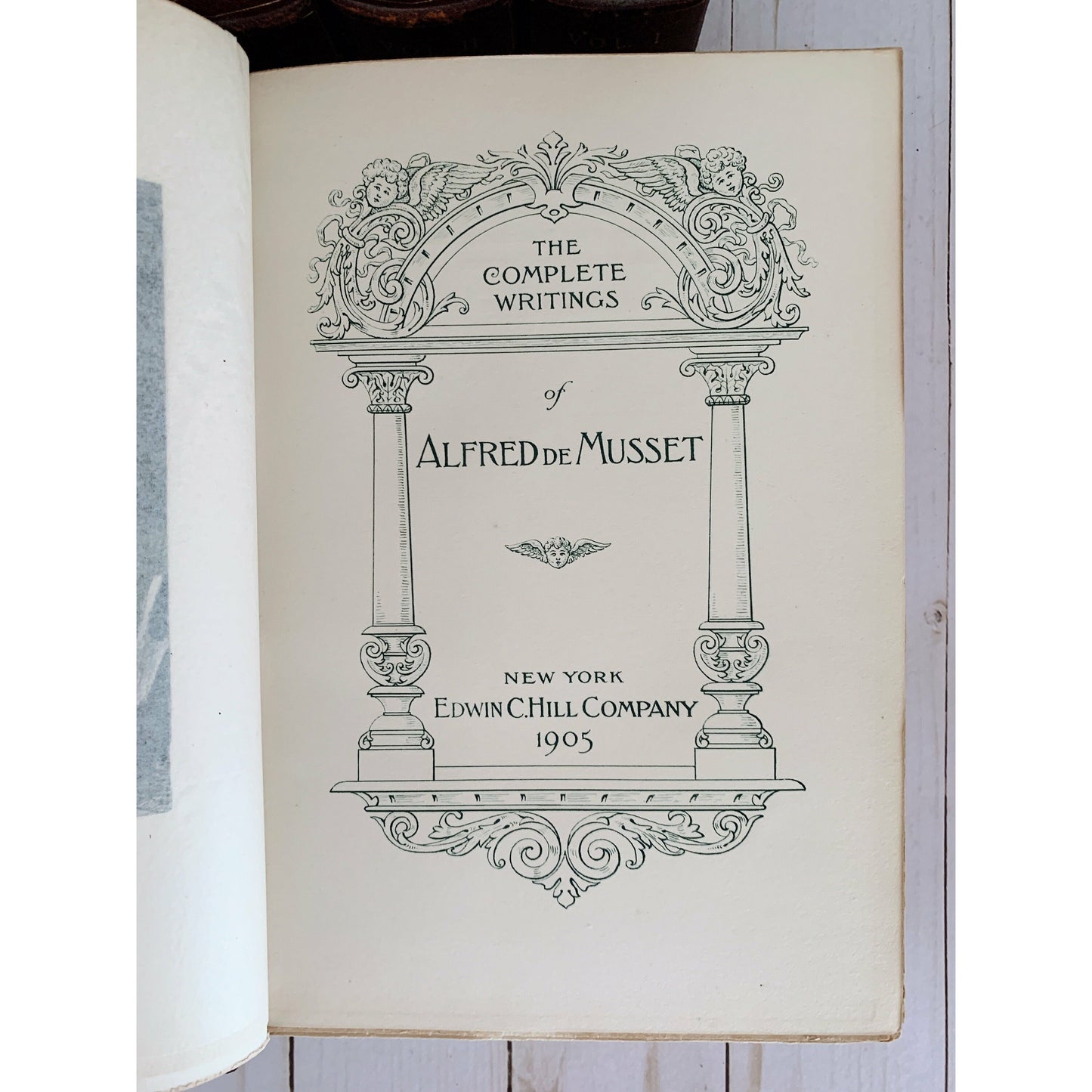 Antique Red Leather Books Alfred De Musset Book Set, Old Books for Bookshelf Decor 1905