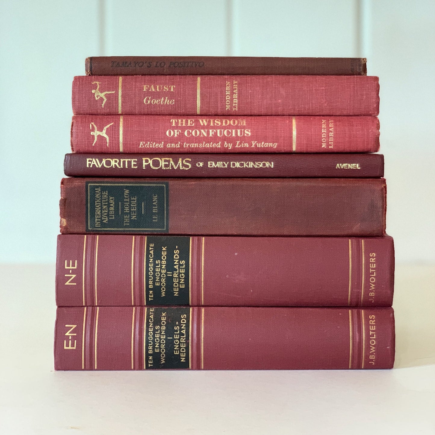 Dark Red Vintage Book Bundle, Maroon Decorative Books, Rainbow Bookshelf, Aesthetic Books