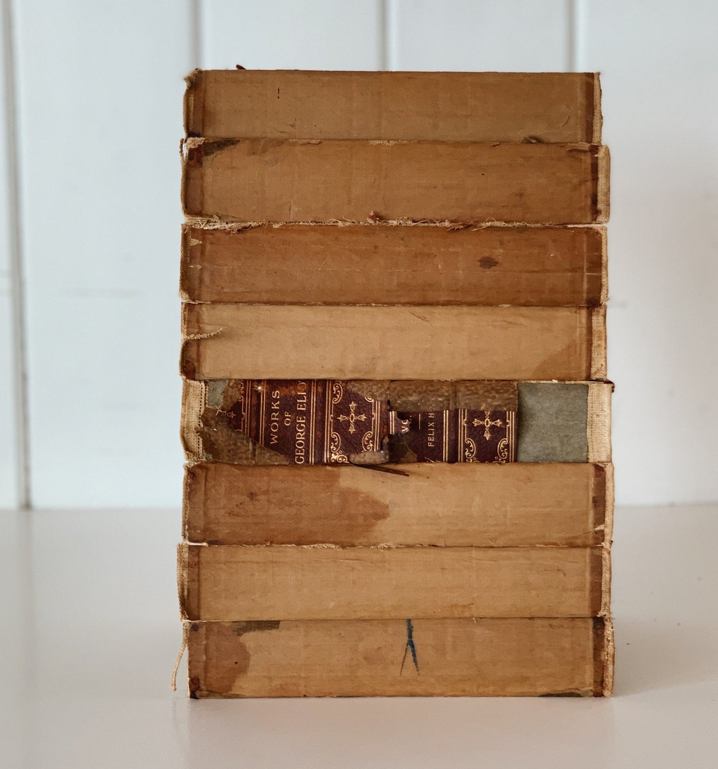 Unbound and Distressed Books for Decor - The Works of George Eliot, Nottingham Society, 8 Volume Complete Set, 1800s