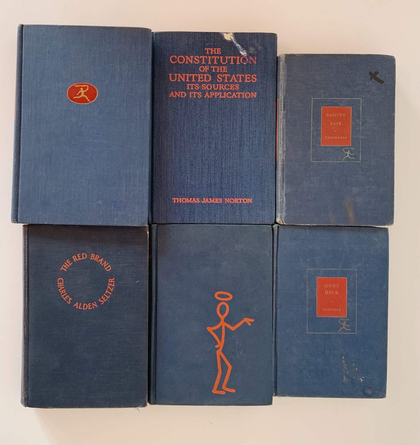 Vintage Navy Blue and Red Book Bundle For Decor, Masculine Mid-Century Handmade Decor
