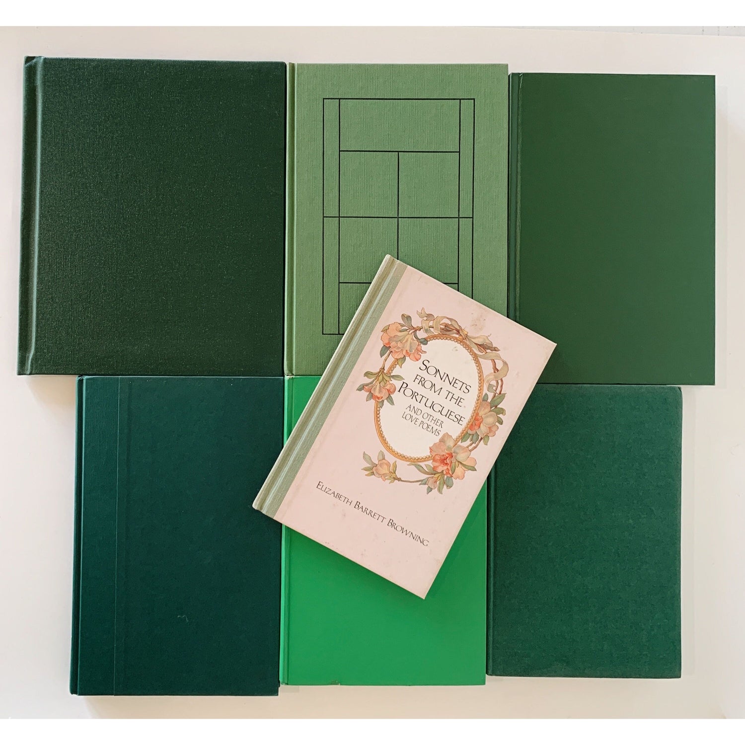 Green Slim Vintage Decorative Books for Shelf Styling, Shabby Book Bundle, Nightstand Decor