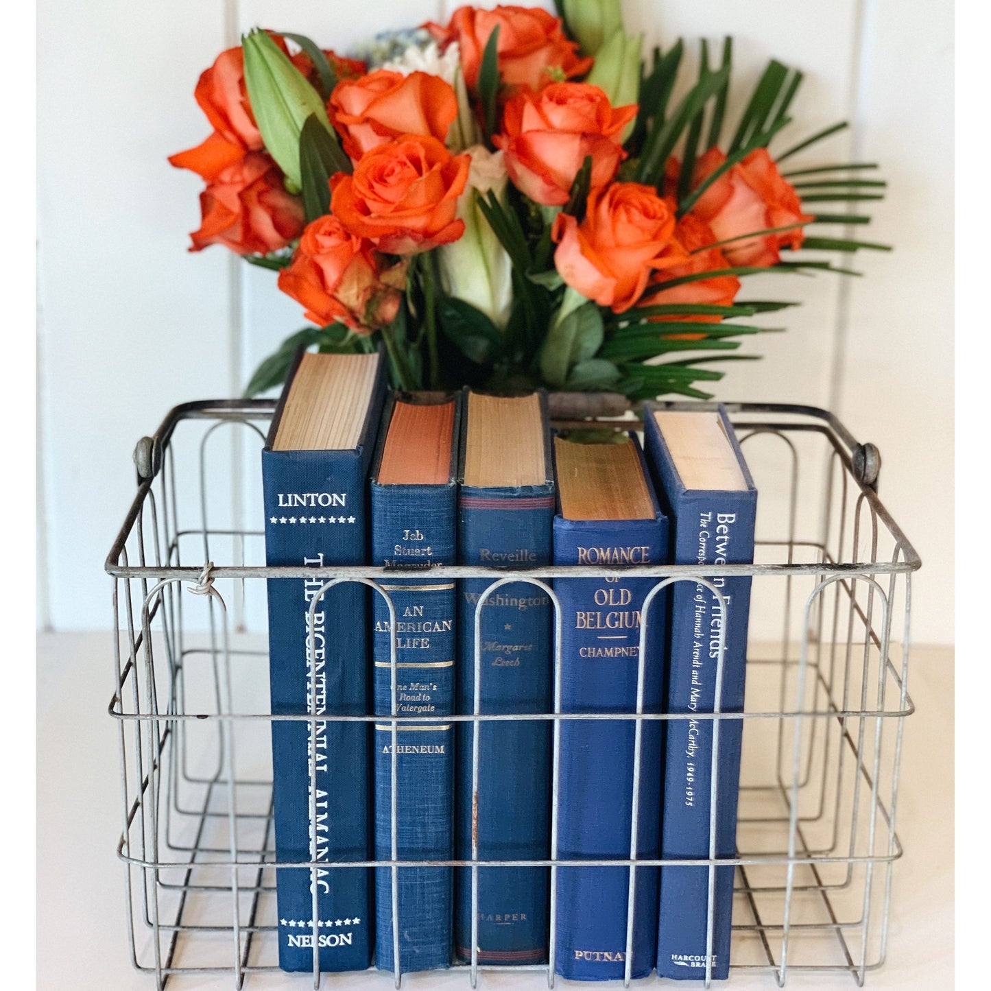 Indigo Blue Oversized Books for Decor, Vintage Books By Color for Shelf Styling