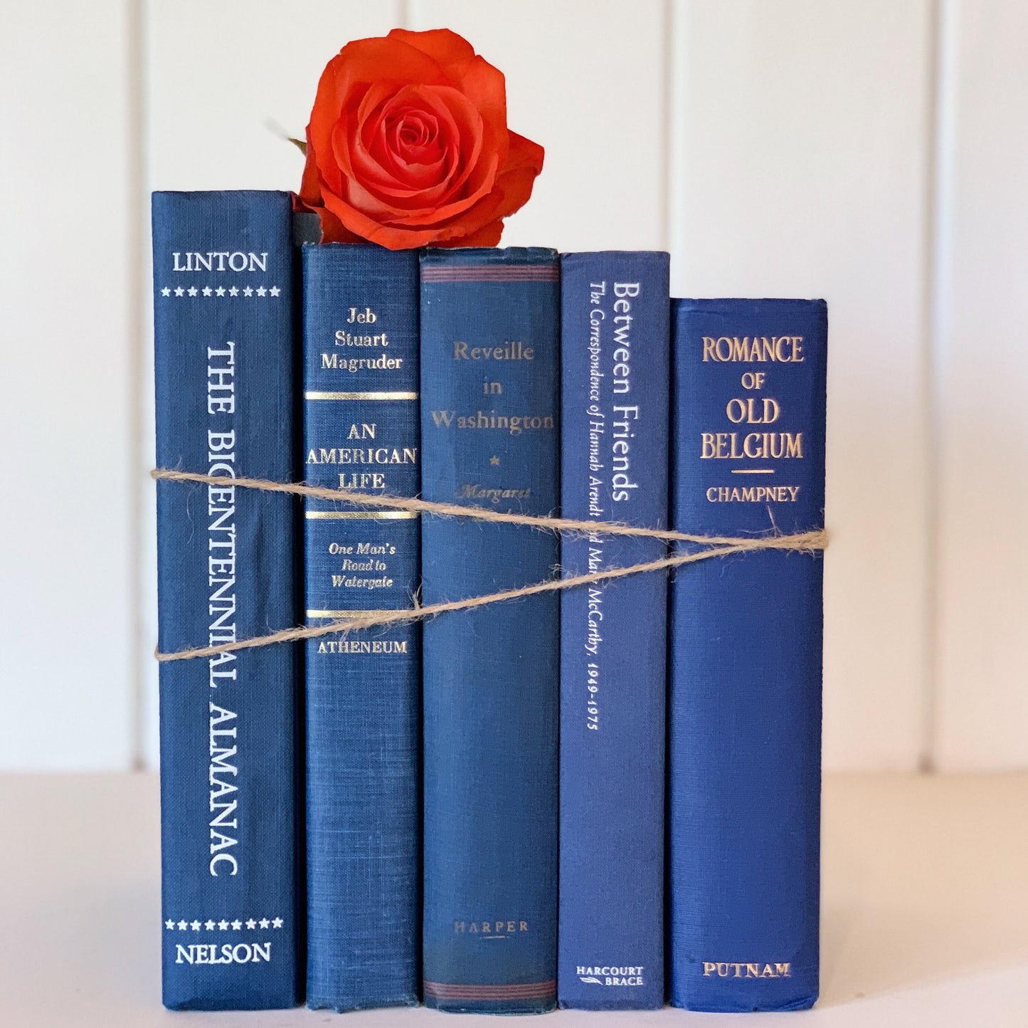 Indigo Blue Oversized Books for Decor, Vintage Books By Color for Shelf Styling