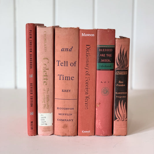 Vintage Pink and Coral Book Set for Decor, Handmade Decor for Colorful Book Shelf