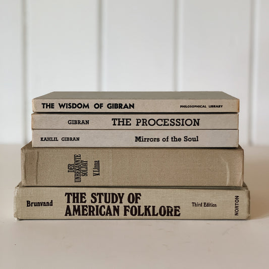 Vintage Greige Book Set, Gray Tan Minimalist Books for Decor, Khalil Gibran Book Set