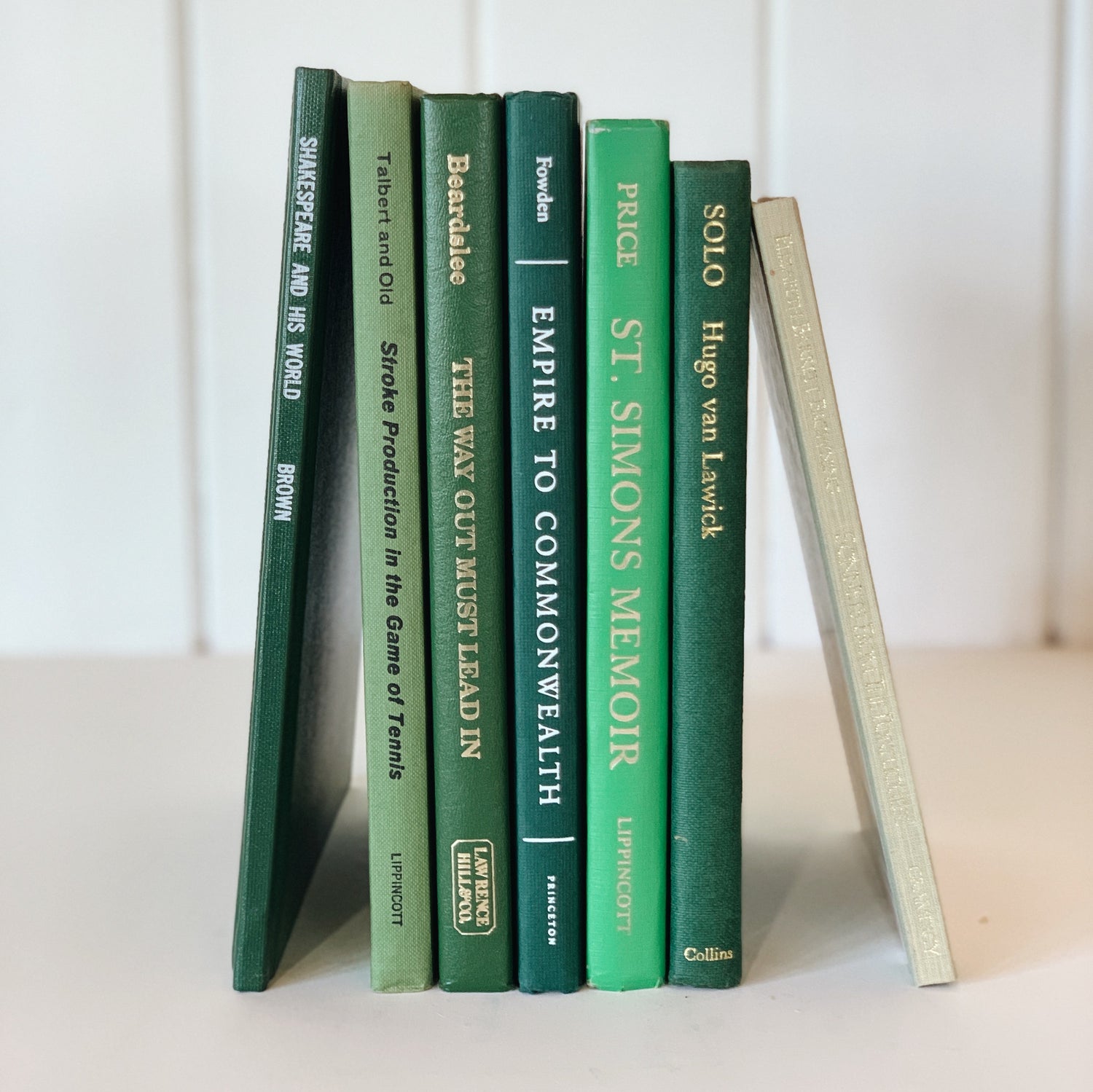 Green Slim Vintage Decorative Books for Shelf Styling, Shabby Book Bundle, Nightstand Decor