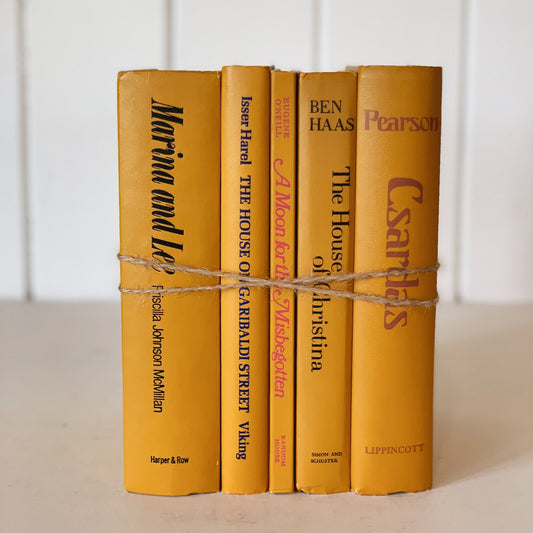 Vintage Mustard Yellow Books for Decor, Farmhouse Decor, Bookshelf Decor