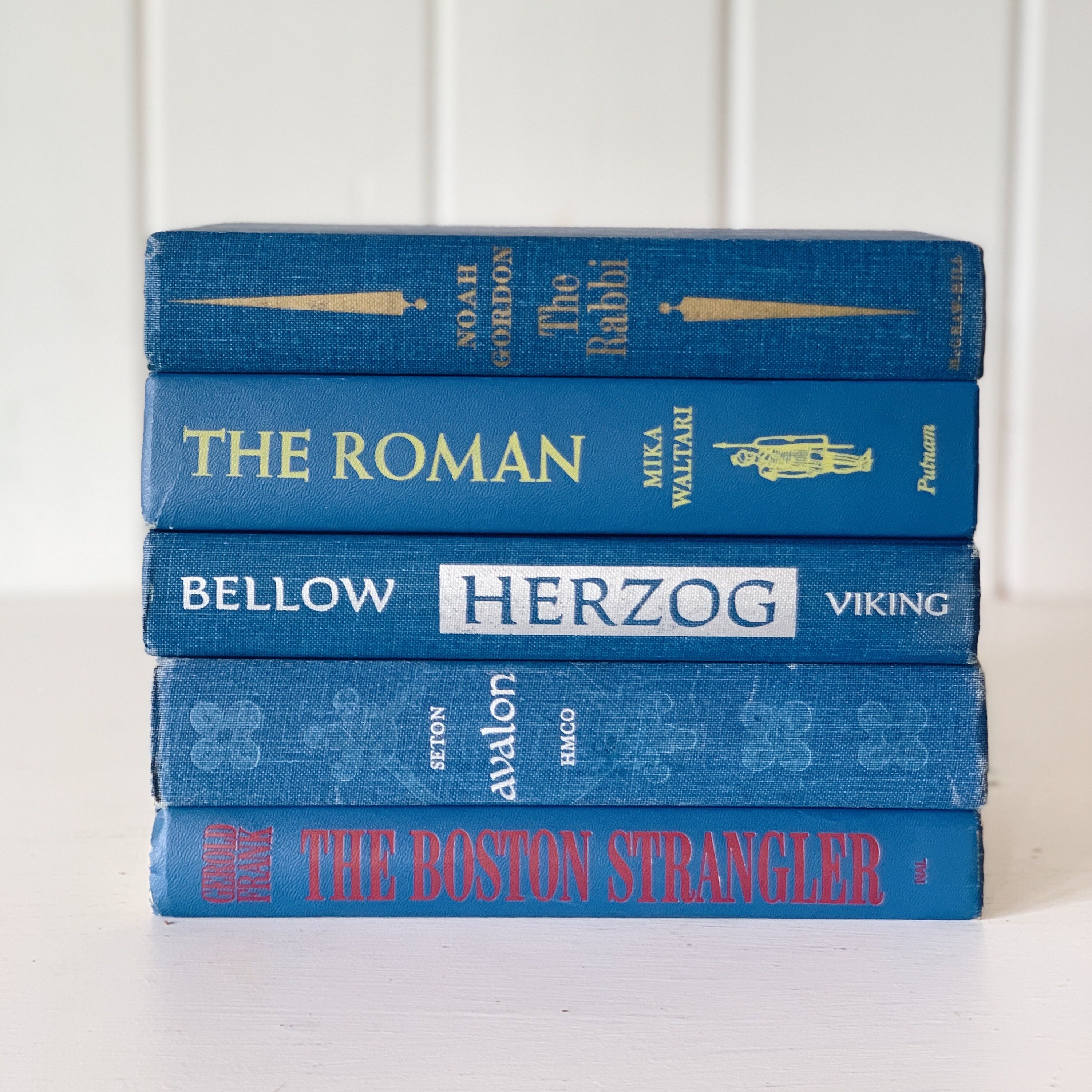 Mid Century Modern Vintage Blue Books for Decor, Vintage Book Set