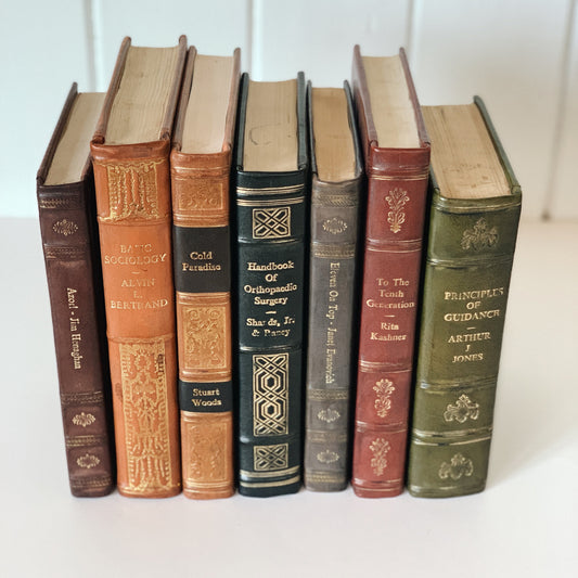 Vintage Leather-Bound Book Set, Black Brown and Red Leather Book Bundle for Shelf Styling, Handmade Decor
