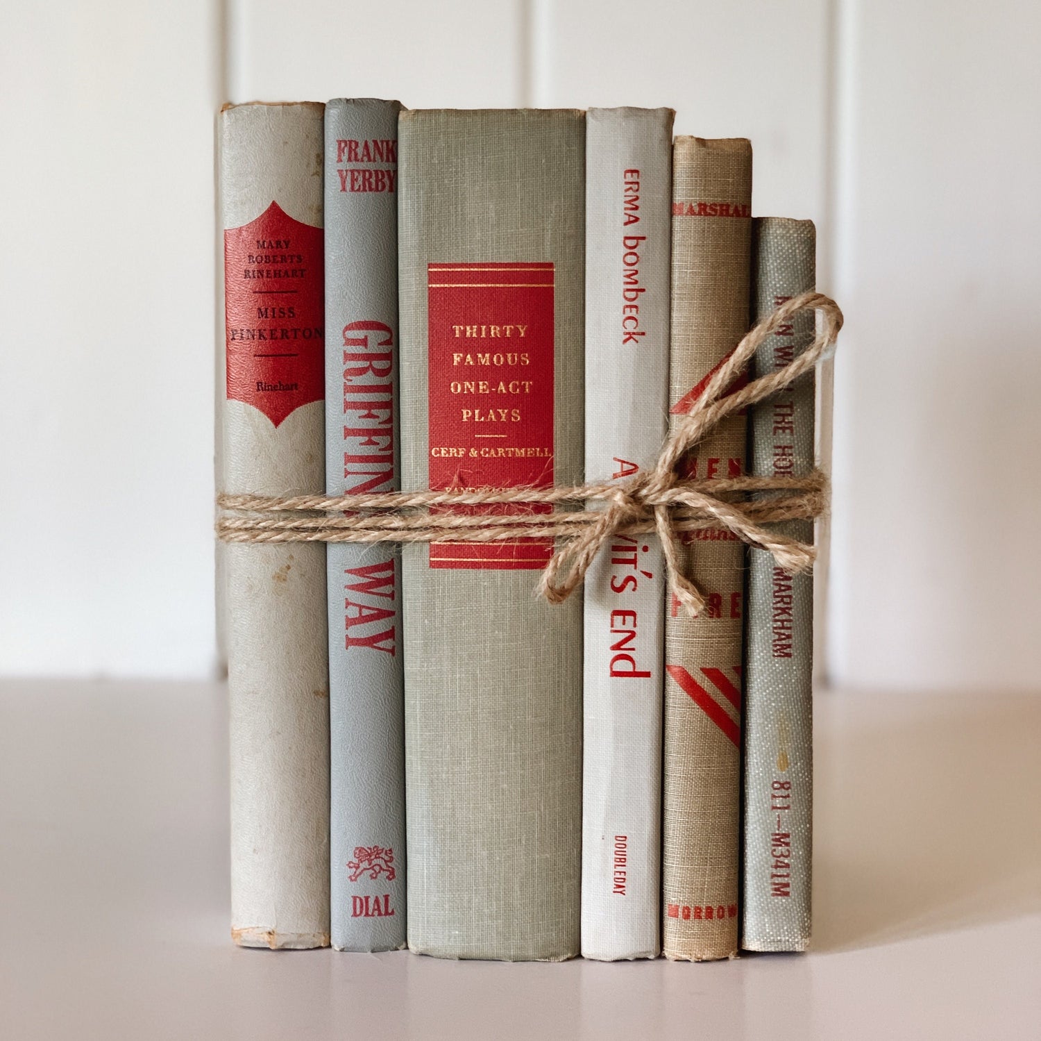 Vintage Gray and Red Book Set, Mid-Century Modern Books for Shelf Styling