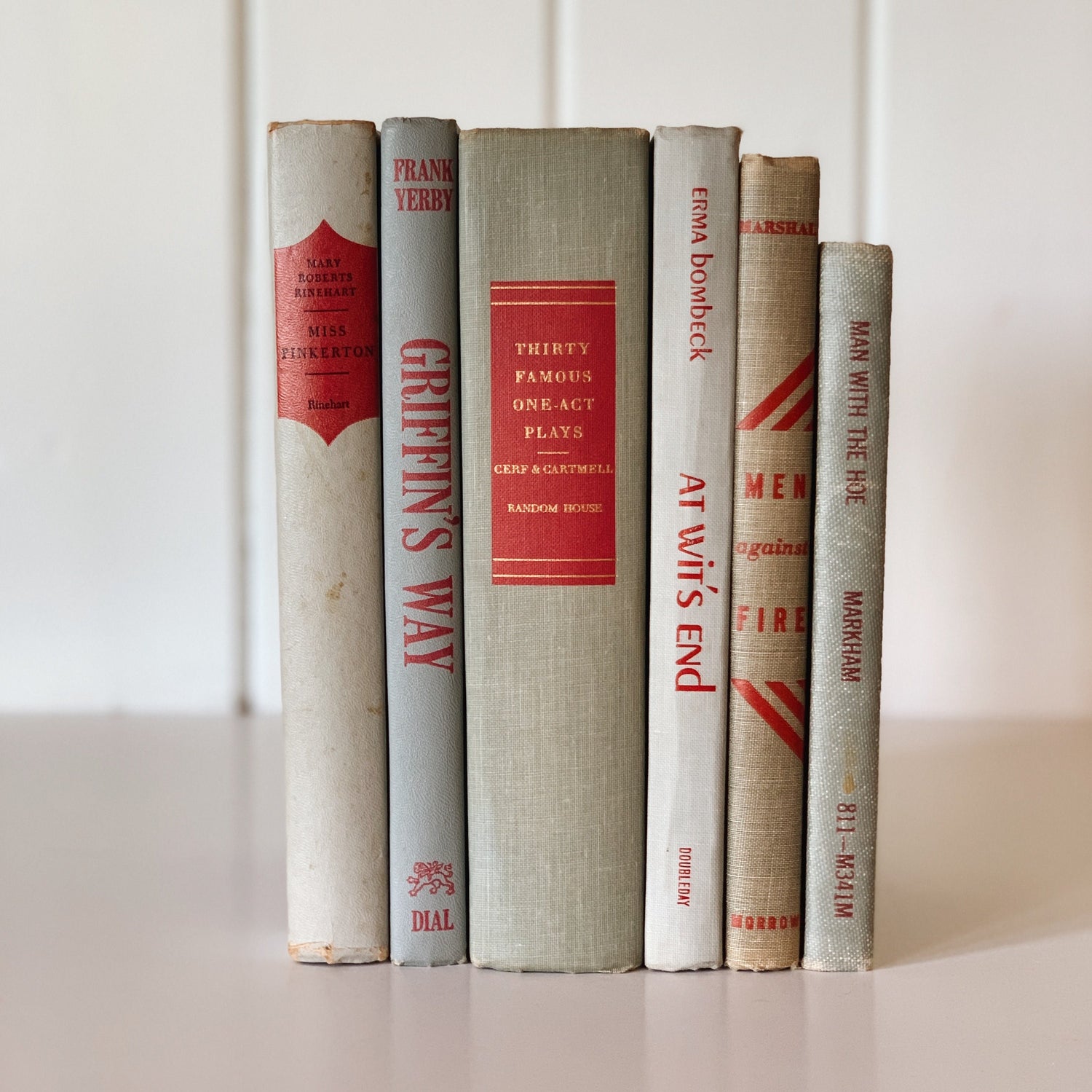 Vintage Gray and Red Book Set, Mid-Century Modern Books for Shelf Styling