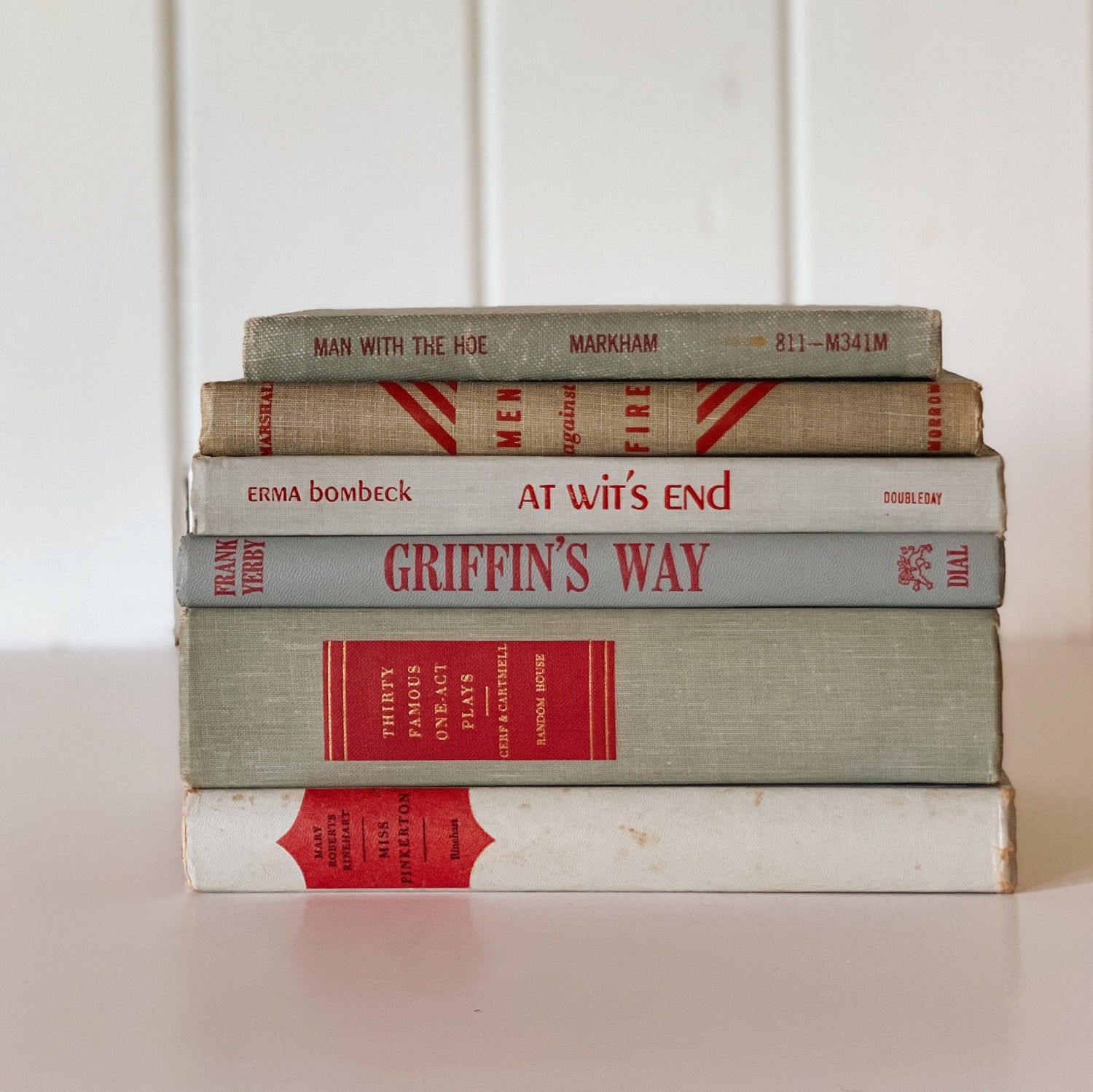 Vintage Gray and Red Book Set, Mid-Century Modern Books for Shelf Styling