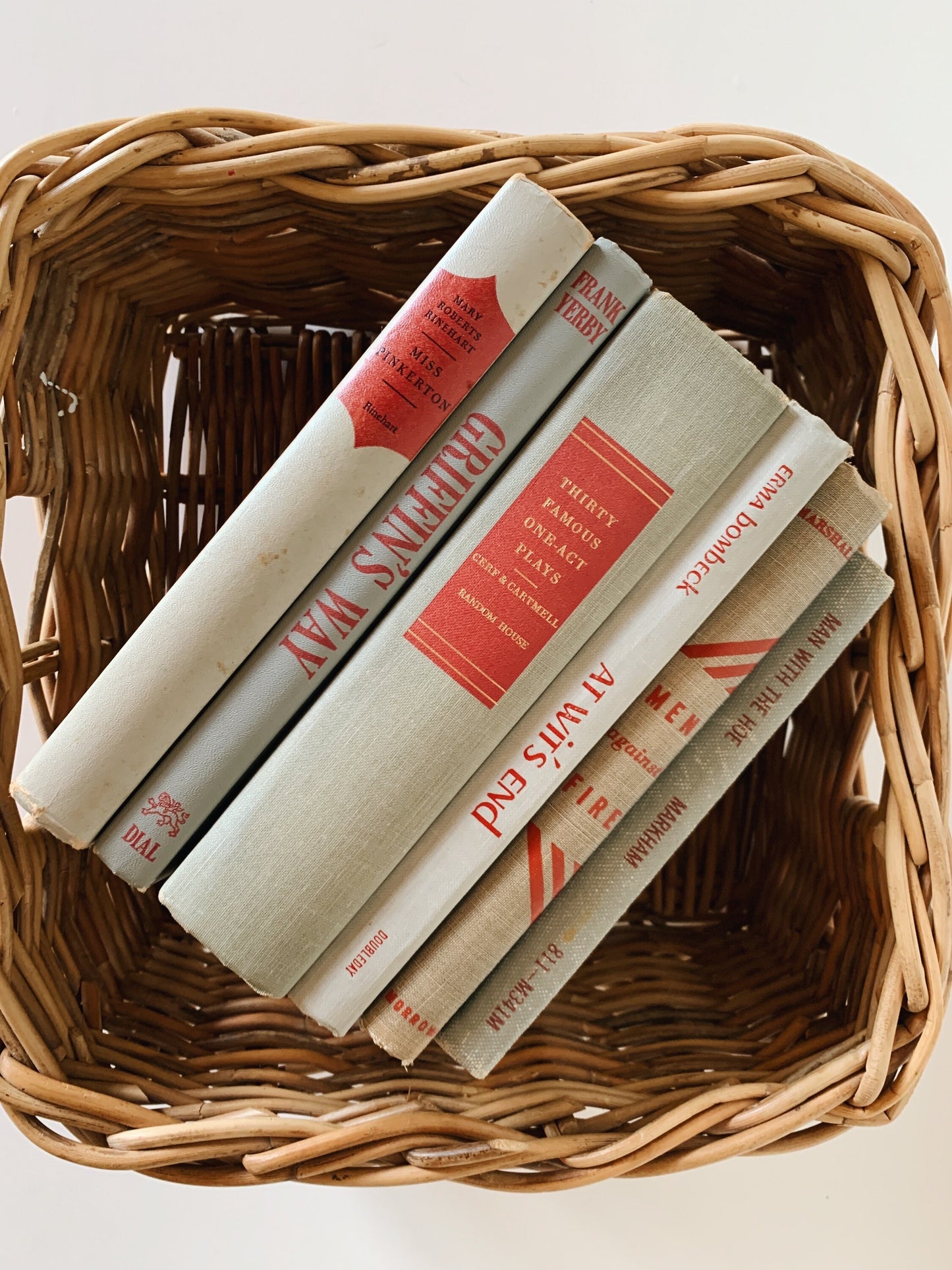 Vintage Gray and Red Book Set, Mid-Century Modern Books for Shelf Styling
