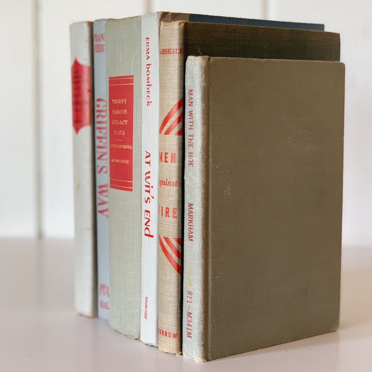 Vintage Gray and Red Book Set, Mid-Century Modern Books for Shelf Styling