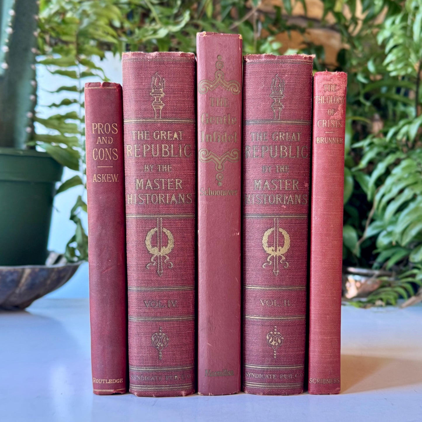 Faded Maroon Vintage Book Set for Shelf Styling