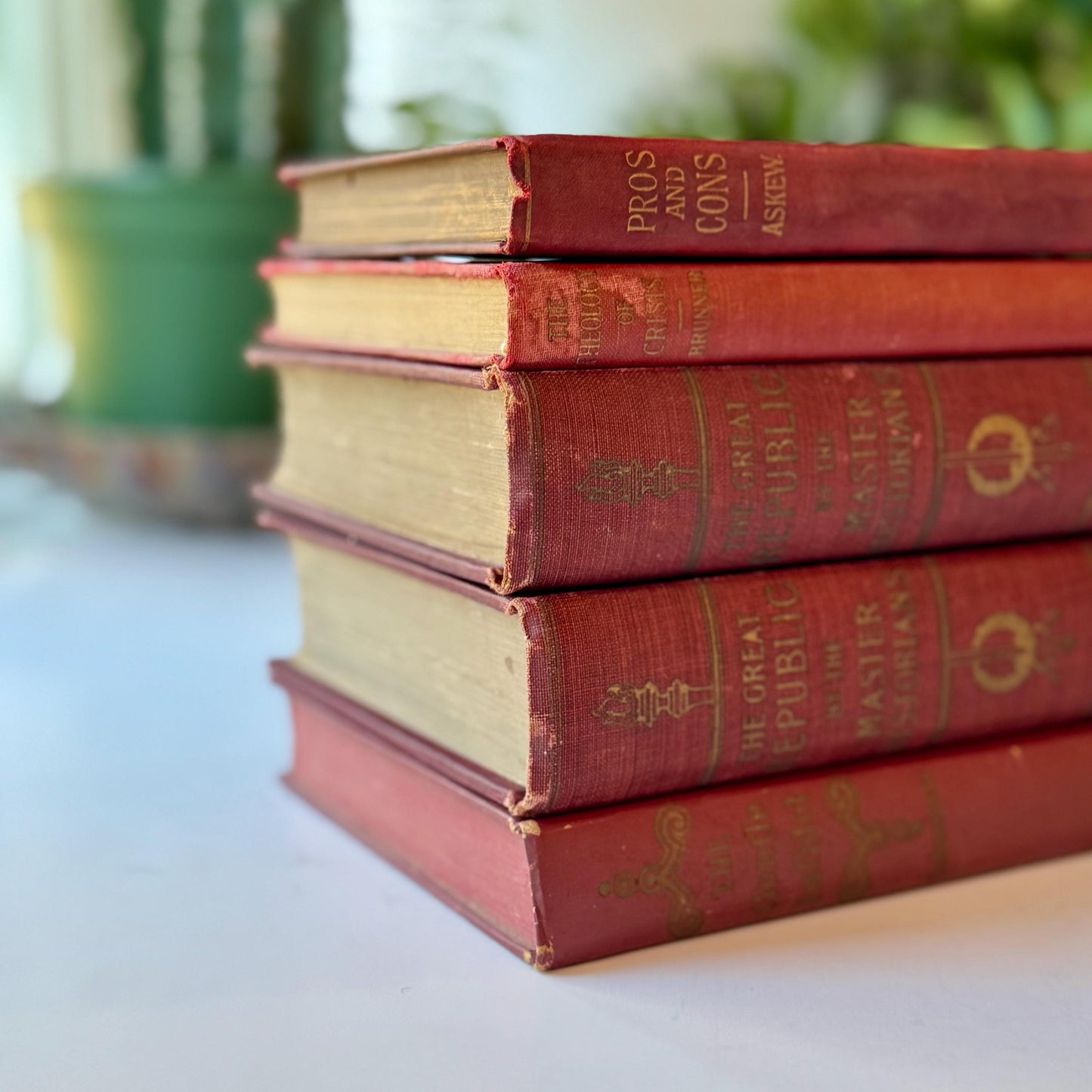 Faded Maroon Vintage Book Set for Shelf Styling