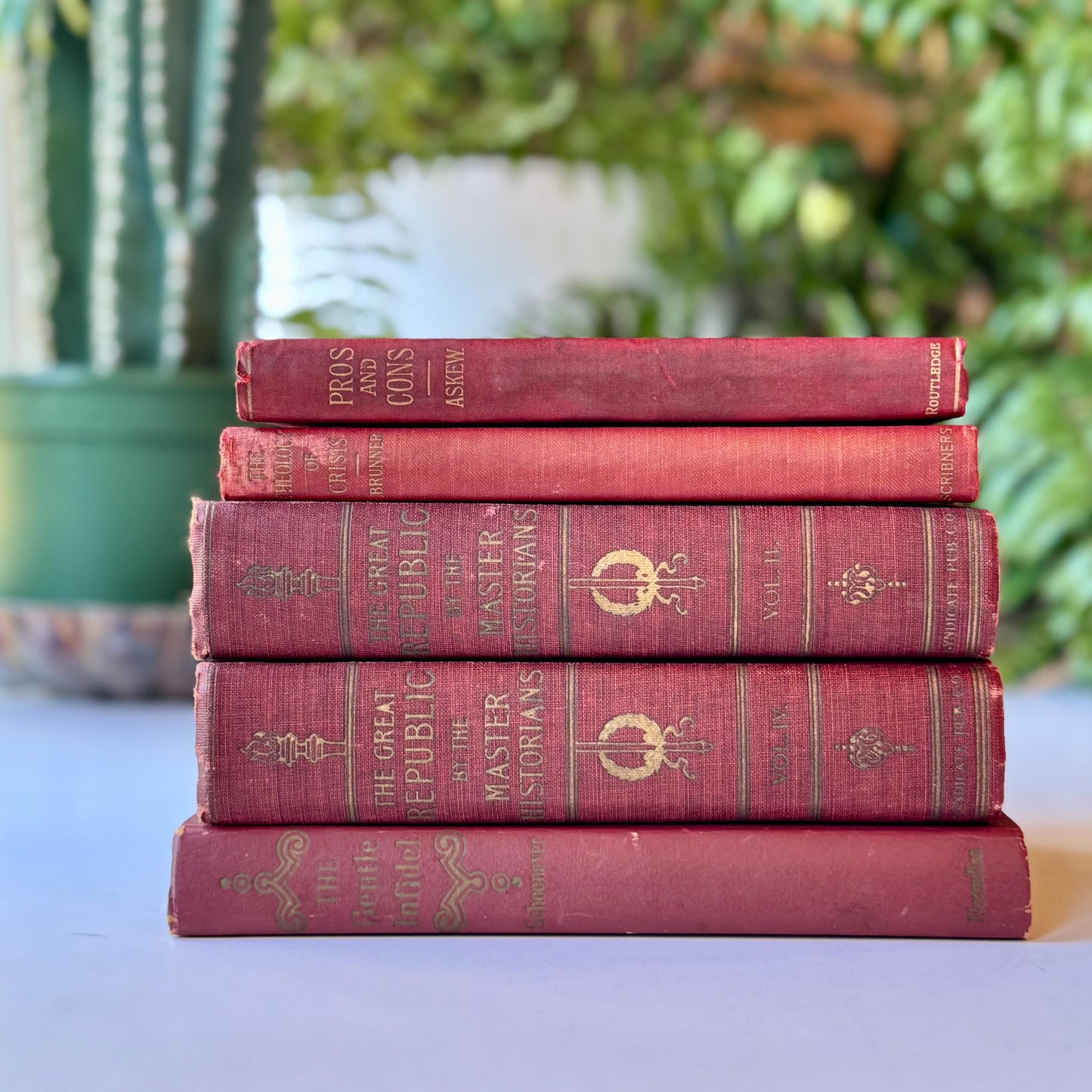 Faded Maroon Vintage Book Set for Shelf Styling