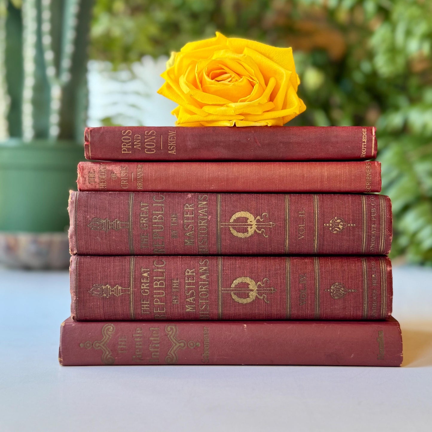 Faded Maroon Vintage Book Set for Shelf Styling