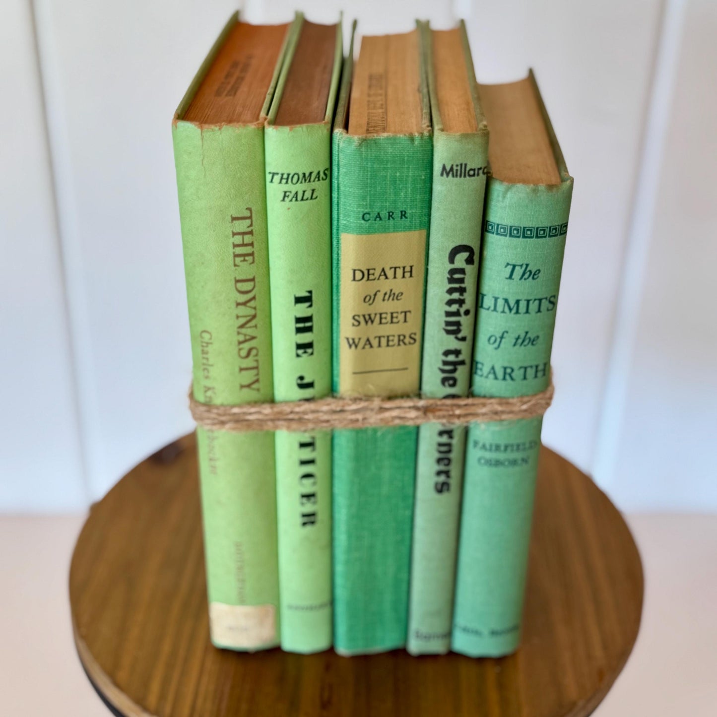Bright Spring Green Book Bundle, Decorative Vintage Books, Handmade Decor