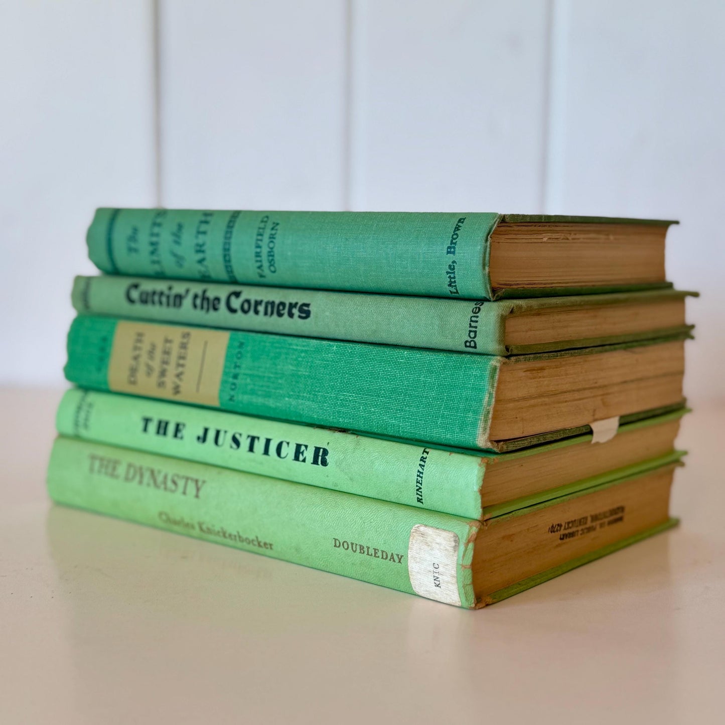 Bright Spring Green Book Bundle, Decorative Vintage Books, Handmade Decor