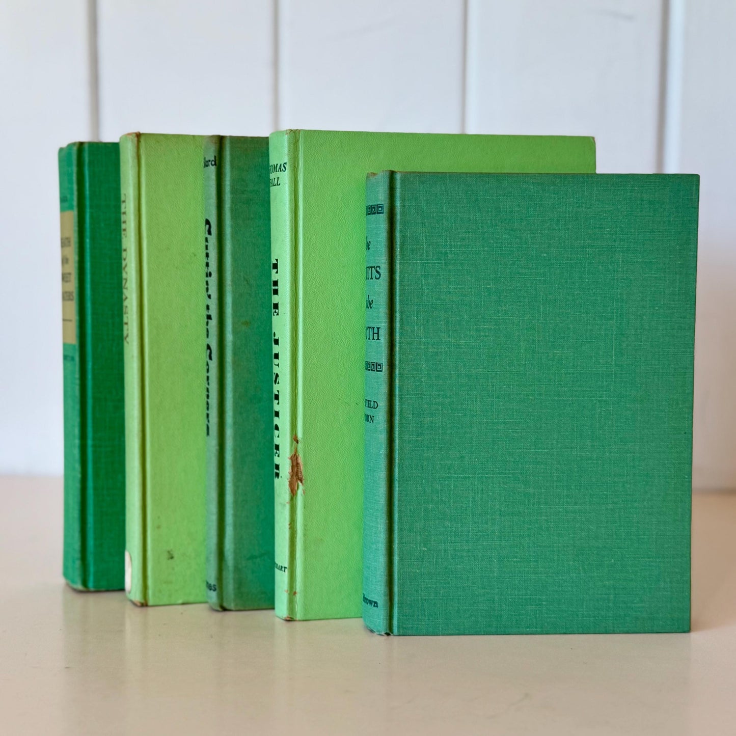 Bright Spring Green Book Bundle, Decorative Vintage Books, Handmade Decor
