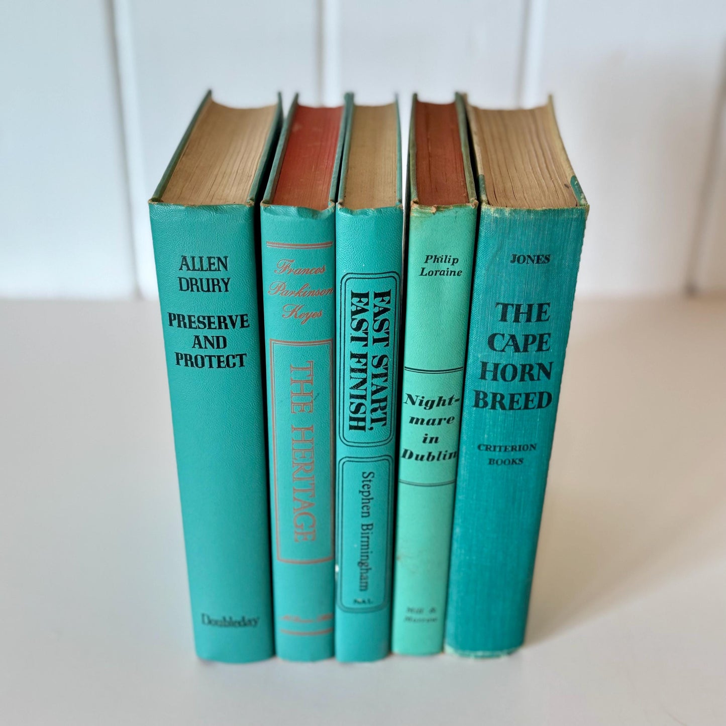 Vintage Teal and Turquoise Book Set for Decor, Retro Blue and Green Books