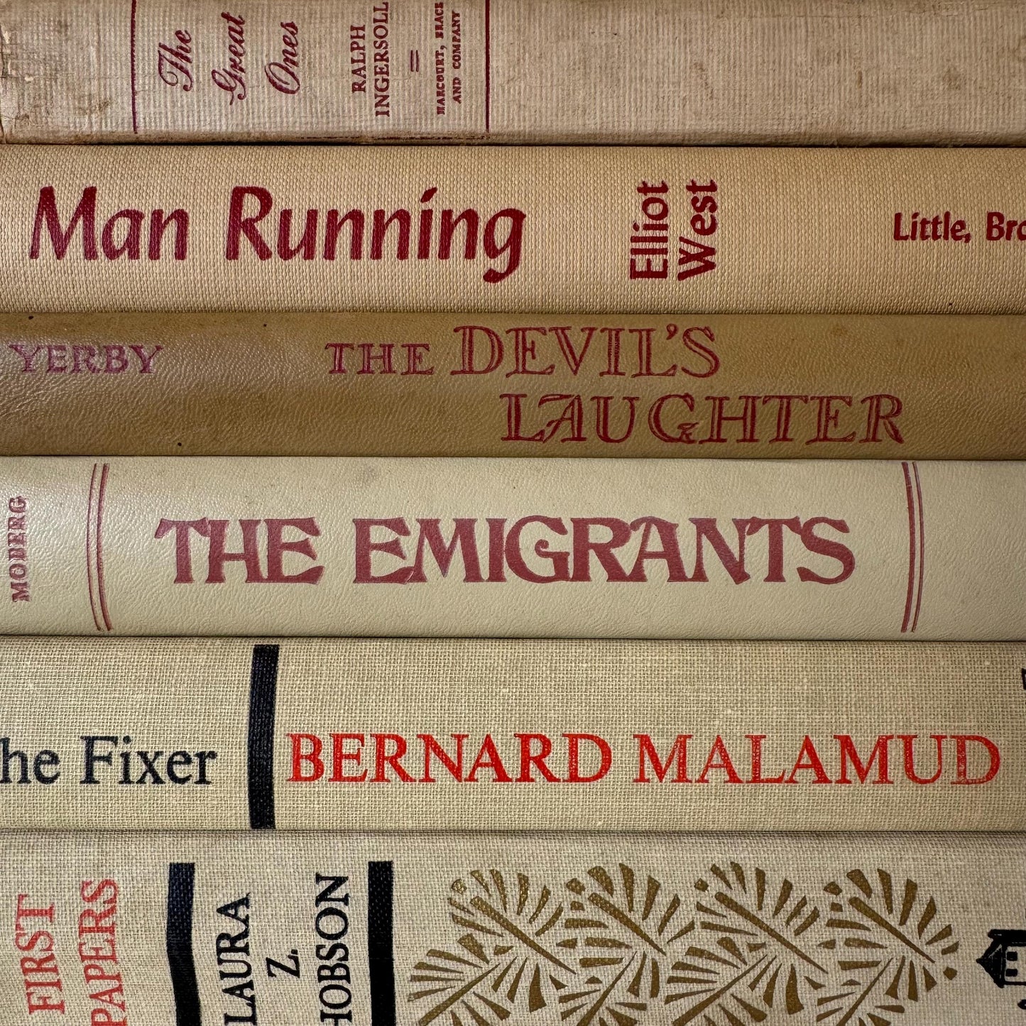 Beige Vintage Decorative Books, Masculine Mid-Century Beige and Red Book Bundle, Aesthetic Books for Office Decor