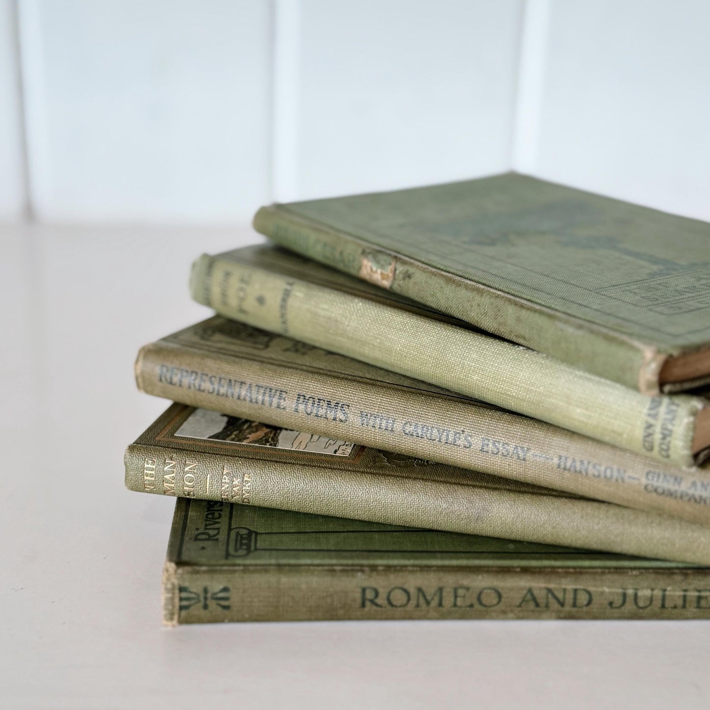Antique Olive Green Poetry, Shakespeare, and Literature Books for Bookshelf Decor