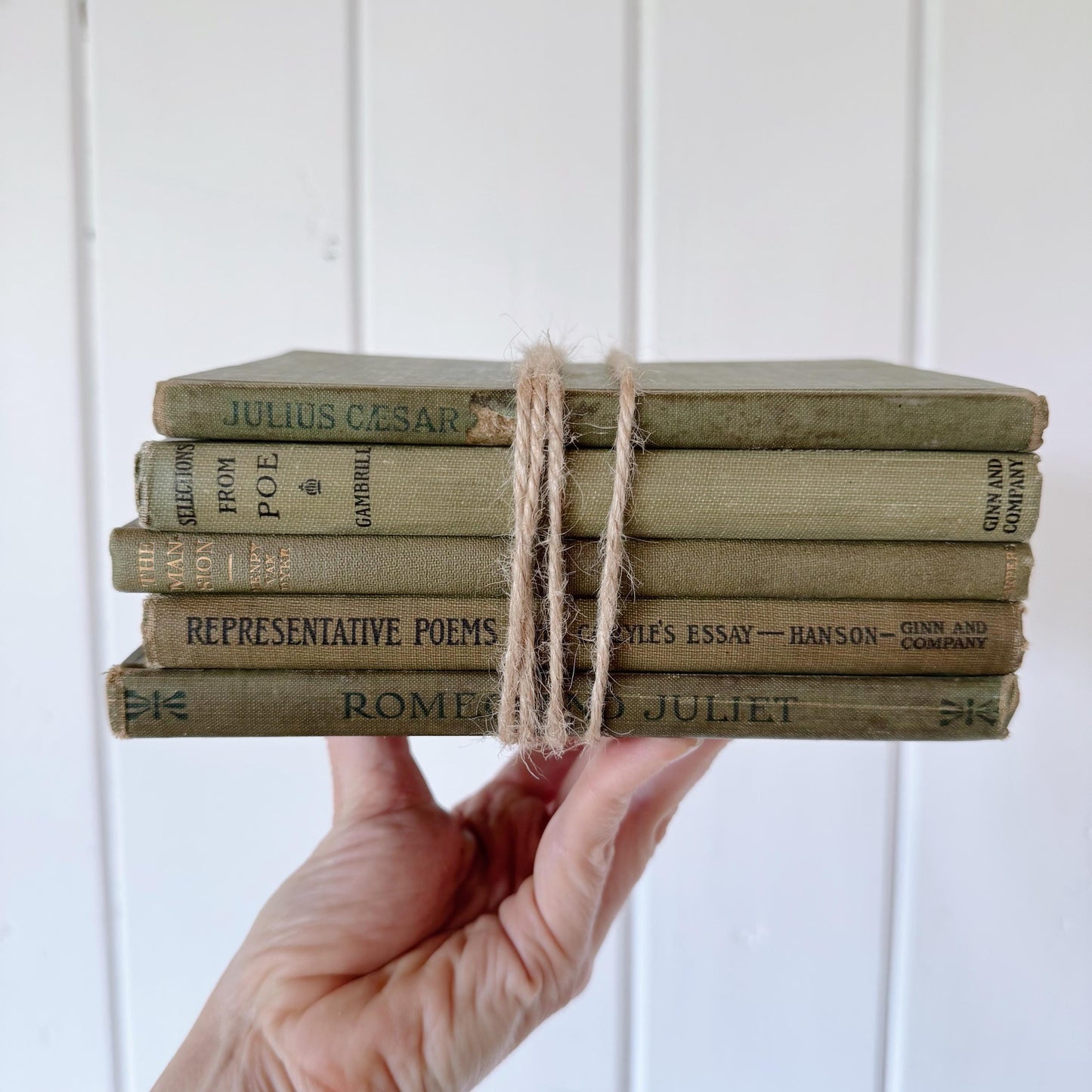 Antique Olive Green Poetry, Shakespeare, and Literature Books for Bookshelf Decor