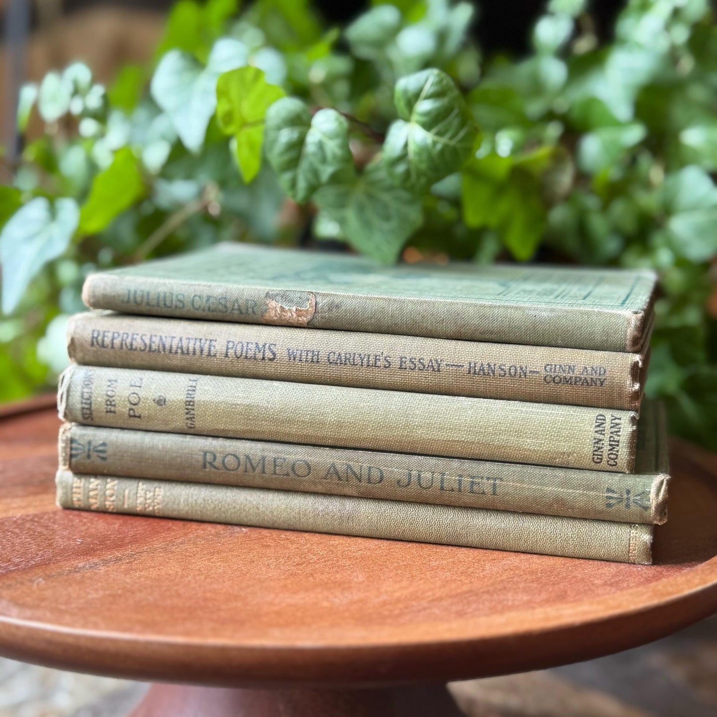 Antique Olive Green Poetry, Shakespeare, and Literature Books for Bookshelf Decor