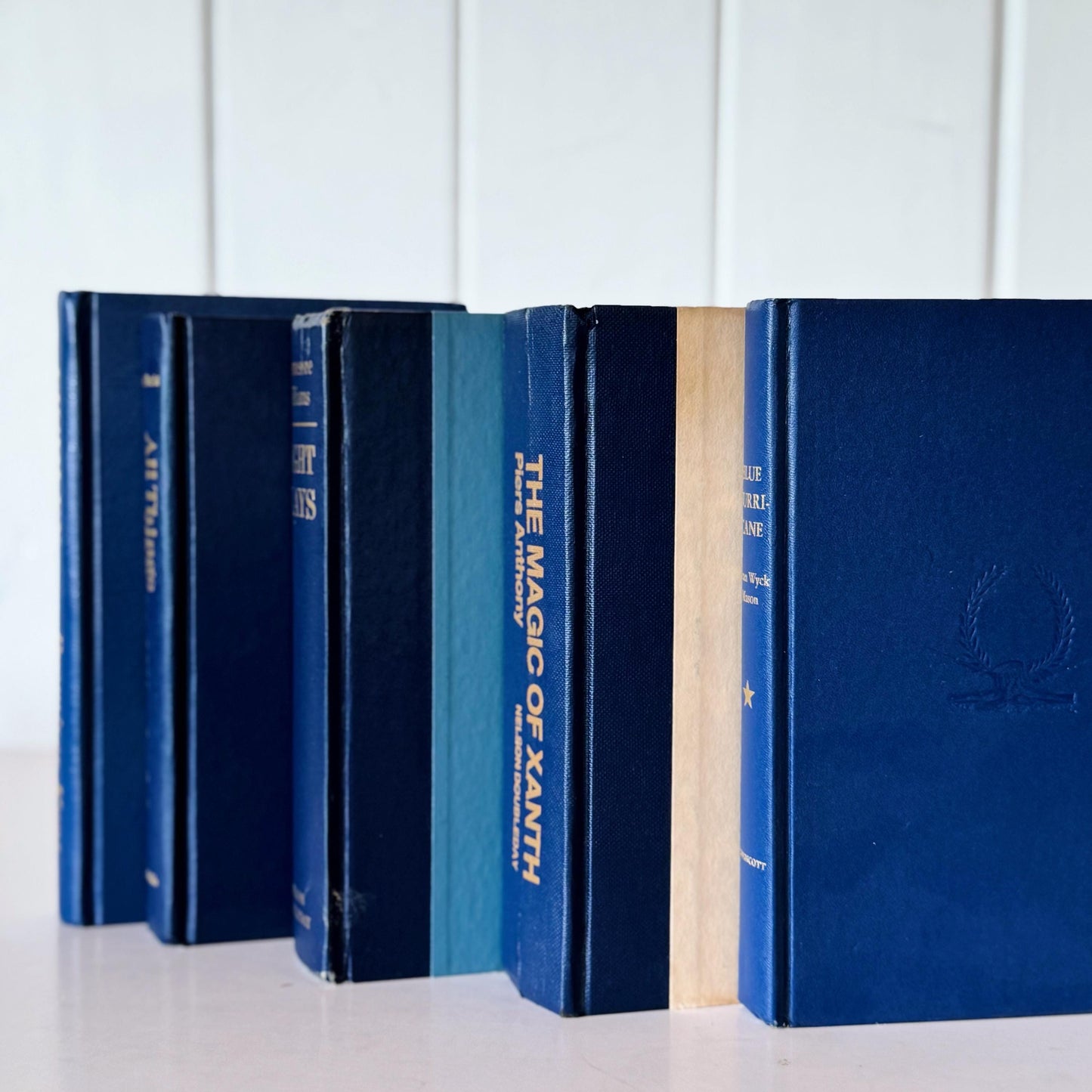 Navy Indigo Blue Vintage Book Set for Decor, Mid Century Modern Bookshelf Decor